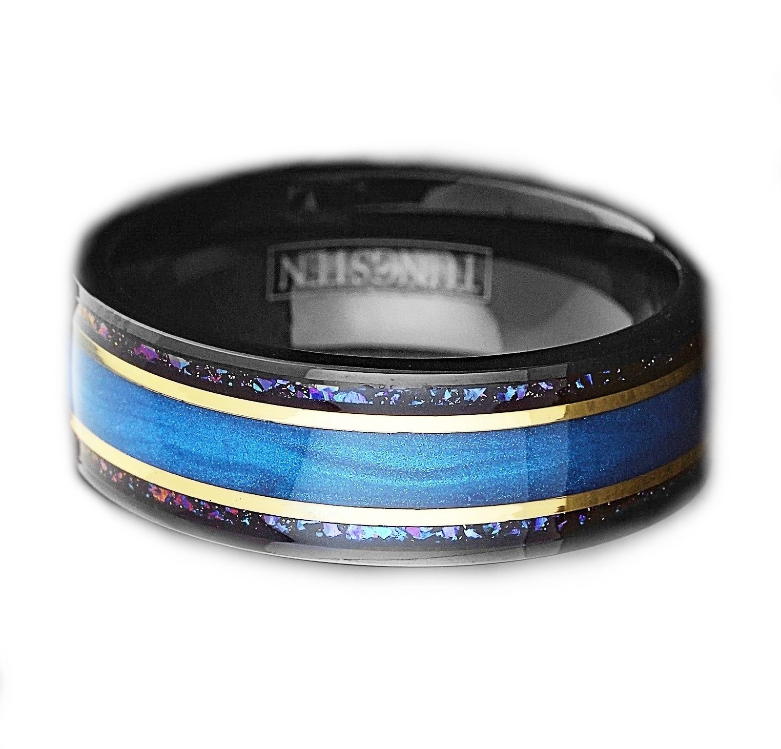 Other Mens Black Tungsten Blue Sand Blue Galaxy Design Stripe Ring Size ONE SIZE - 3 Thumbnail