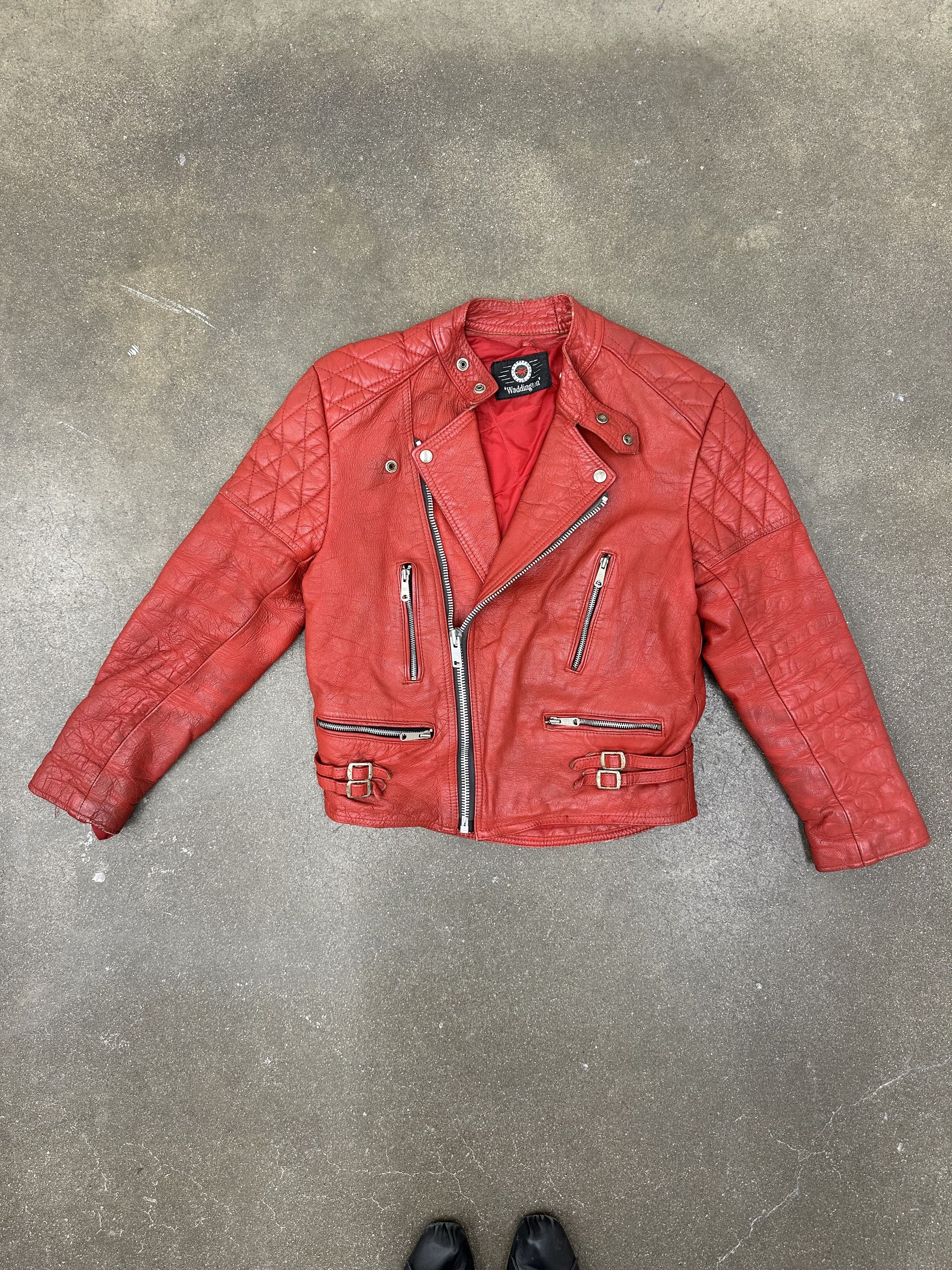 Vintage 80's Made in UK Waddington Red Leather Biker Jacket