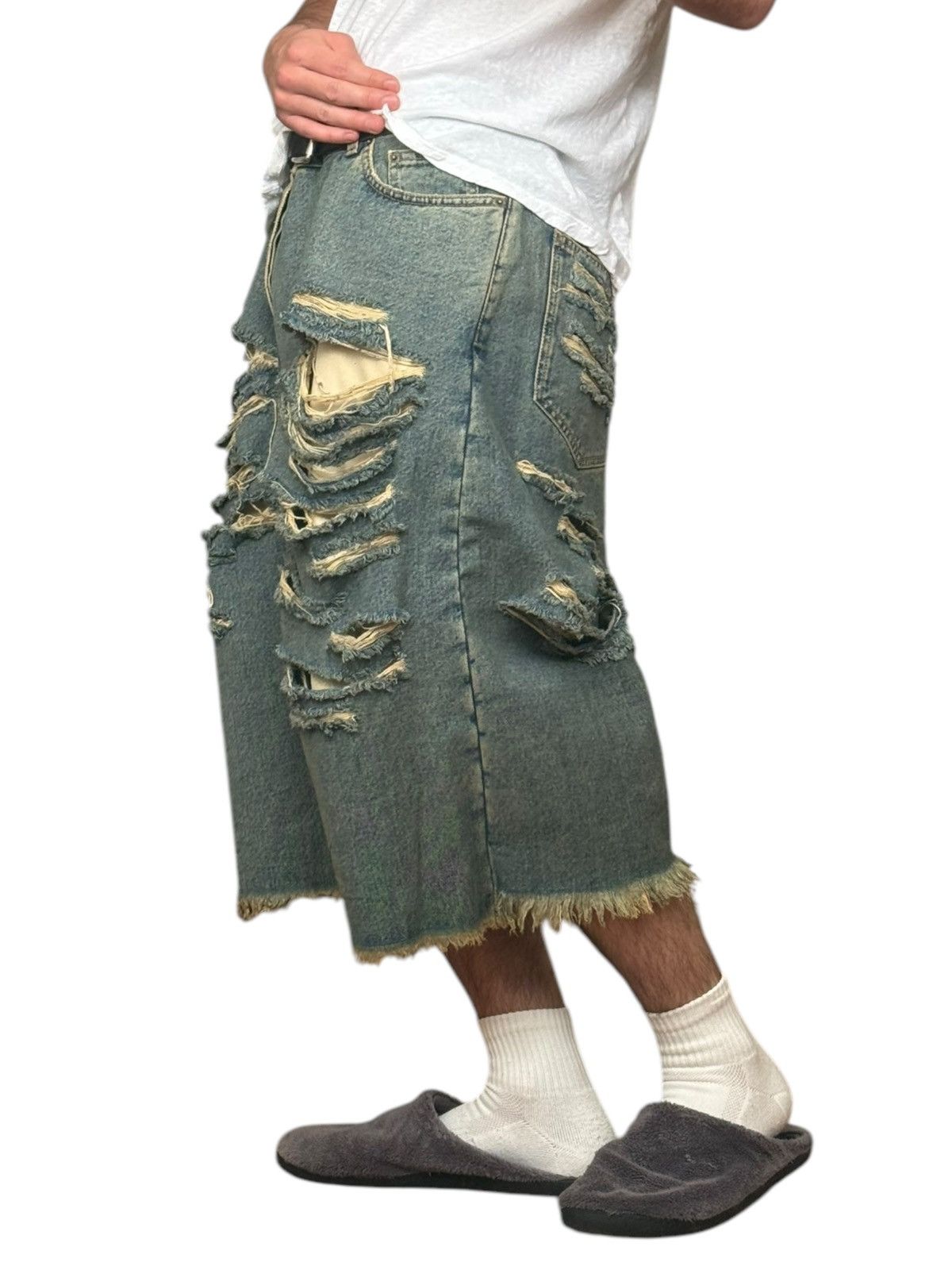 424 Rare Big Daddy Thrashed Ripped Denim Short Size US 36 / EU 52 - 7 Thumbnail