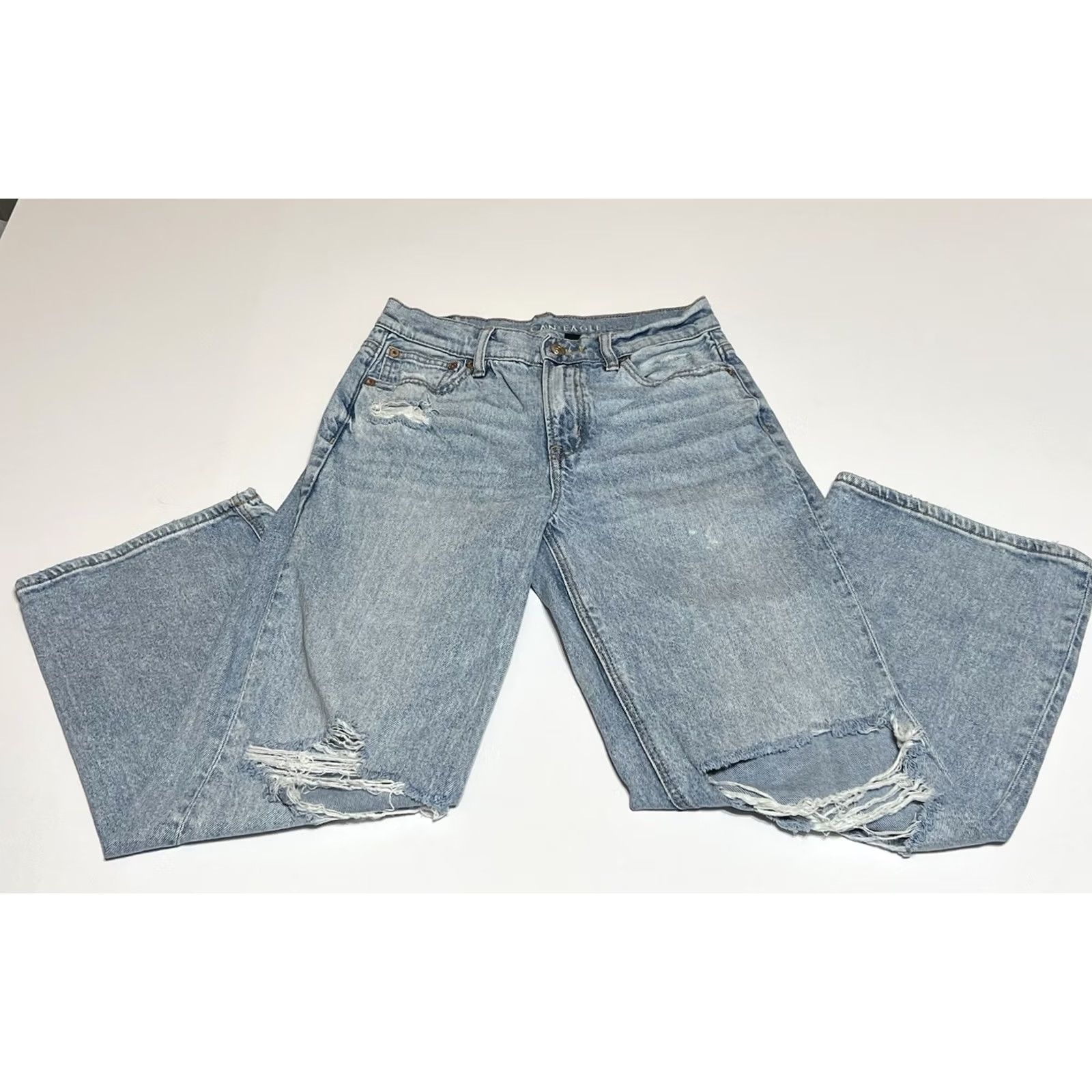 American Eagle Outfitters American Eagle Outfitters Jeans Womens 2 XShort (27x24.5) Blue Wide-Leg Stovepipe Distressed 90s Grunge Hipster Denim Size 26" / US 2 / IT 38 - 2 Thumbnail
