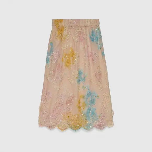 Gucci o1s1wg111025 Floral Cotton Lace Midi Skirt in Multicolor Size 32" / US 10 / IT 46 - 1 Preview
