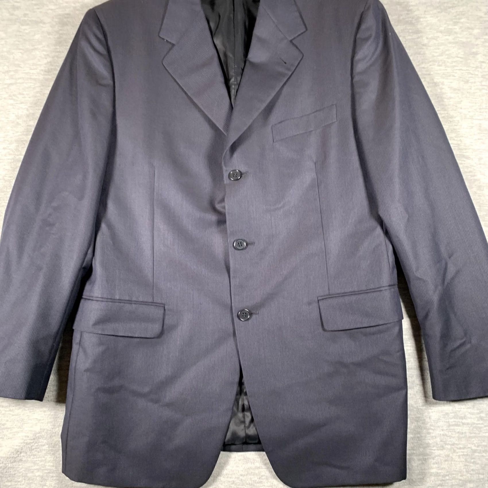 Canali VINTAGE Canali Suit Jacket Mens 50 Blue Wool Silk 3 Button Blazer Striped Made In Italy Size 50R - 3 Thumbnail