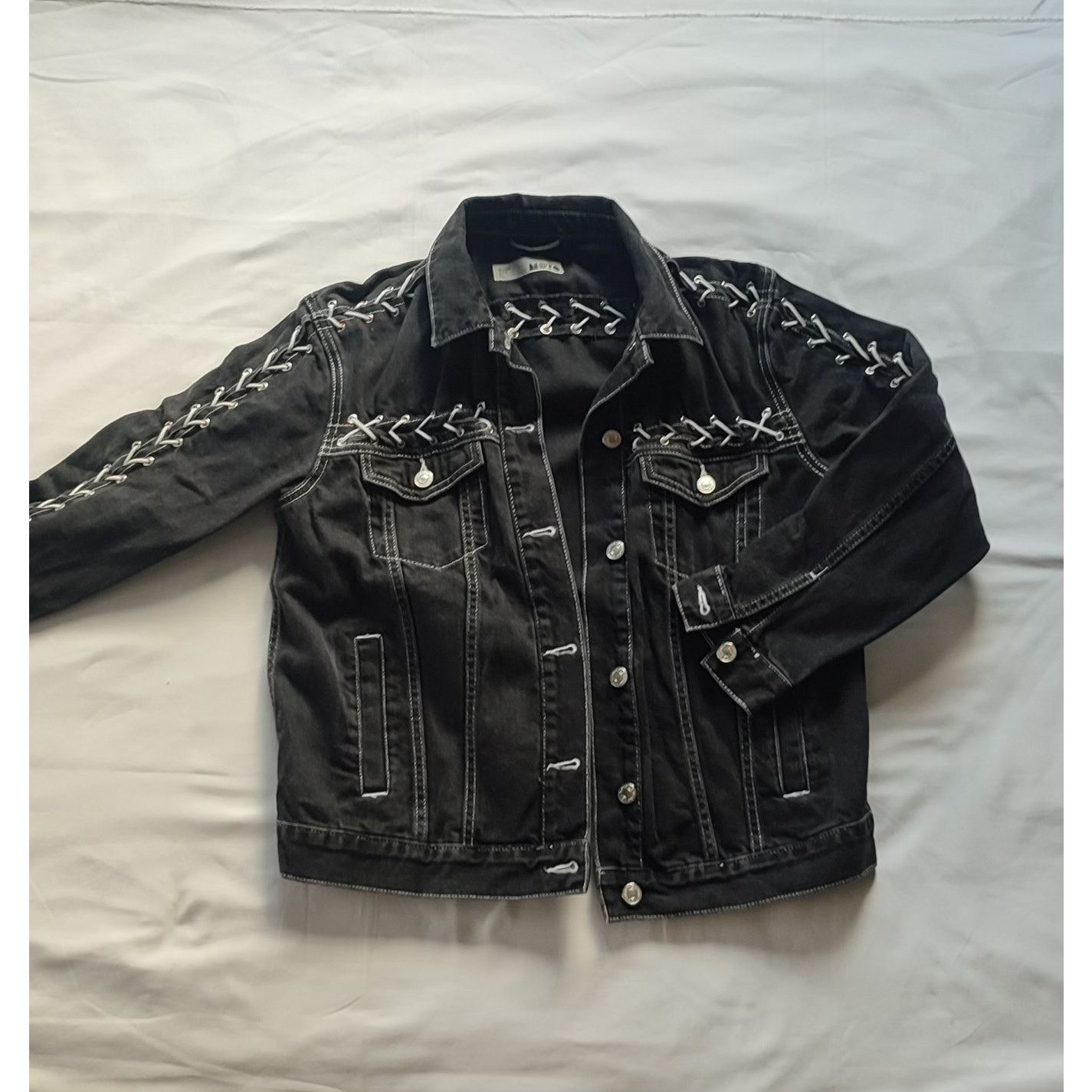 Topshop TOPSHOP MOTO women's Black Denim Jacket with Laces Size M / US 6-8 / IT 42-44 - 1 Thumbnail