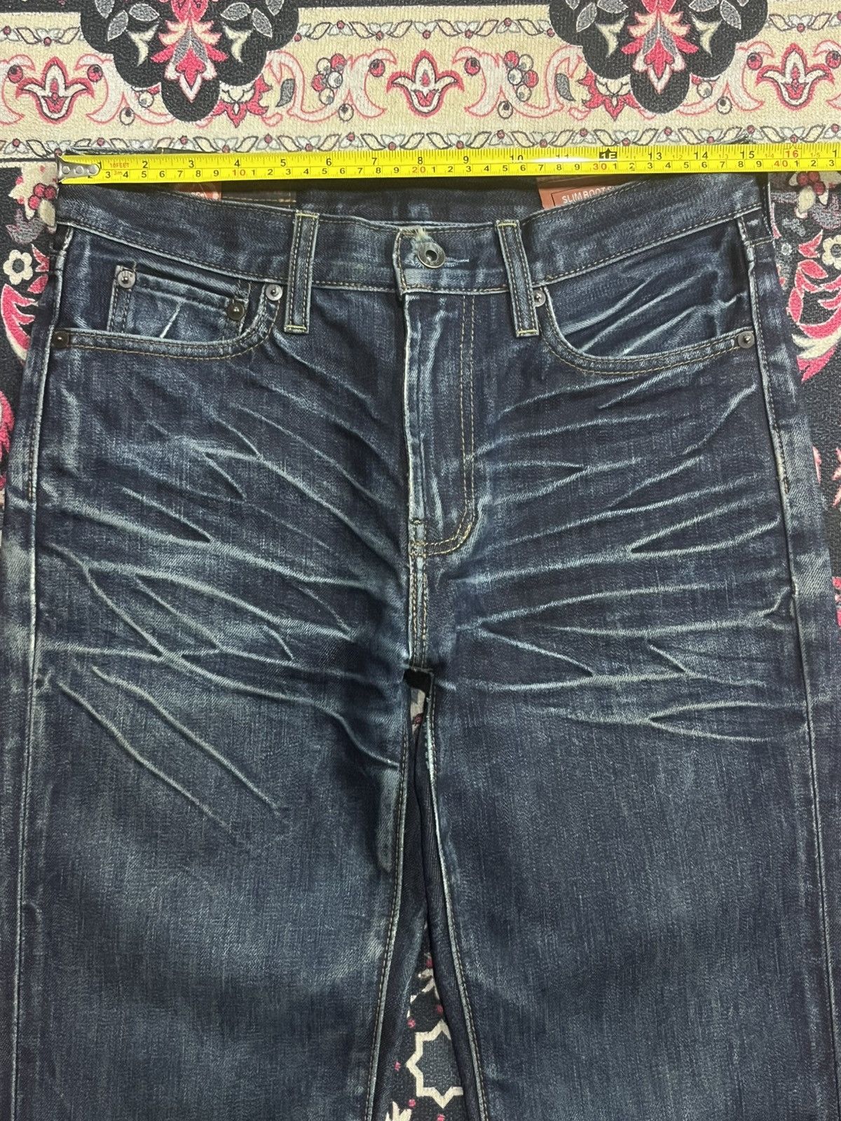 Tornado Mart Gap 1969 Dark Blue Whisker Washed Slim Boot Cut Jeans Size US 30 / EU 46 - 14 Thumbnail