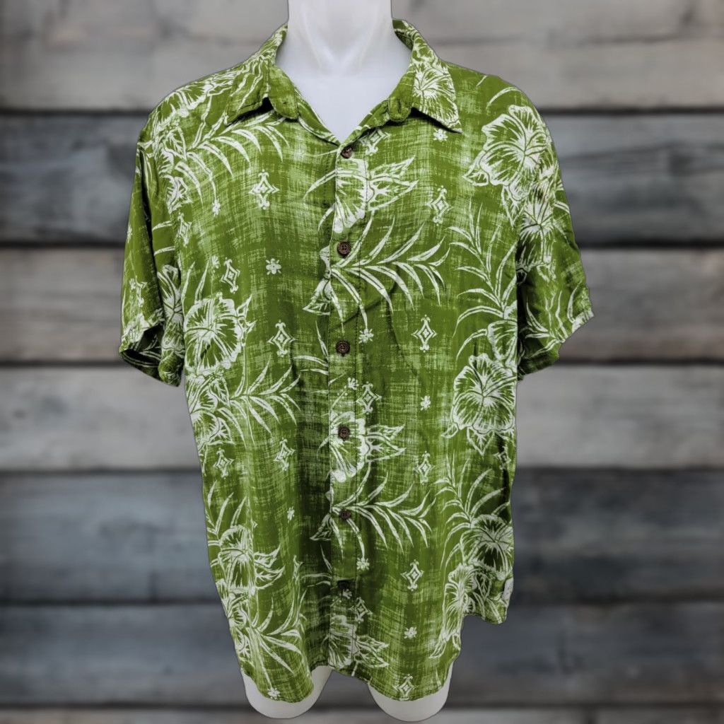 Vintage Margaritaville Hawaiian Shirt Men's 2XL Green White Rayon Ferns Flowers Button-Up Floral Aloha Classic Short Sleeve Size US XXL / EU 58 / 5 - 1 Thumbnail