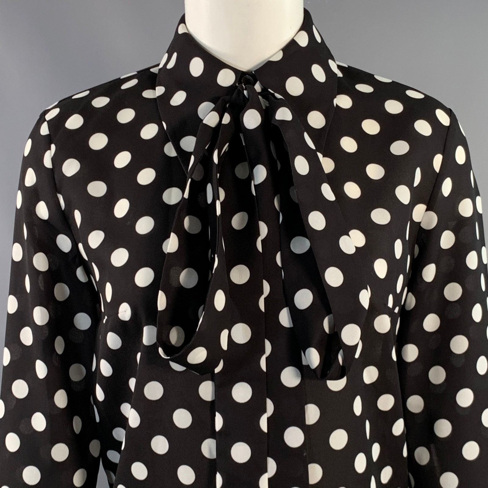 Michael Kors MICHAEL KORS Black White Polyester Polka Dot Bow Blouse Size XS / US 0-2 / IT 36-38 - 2 Thumbnail
