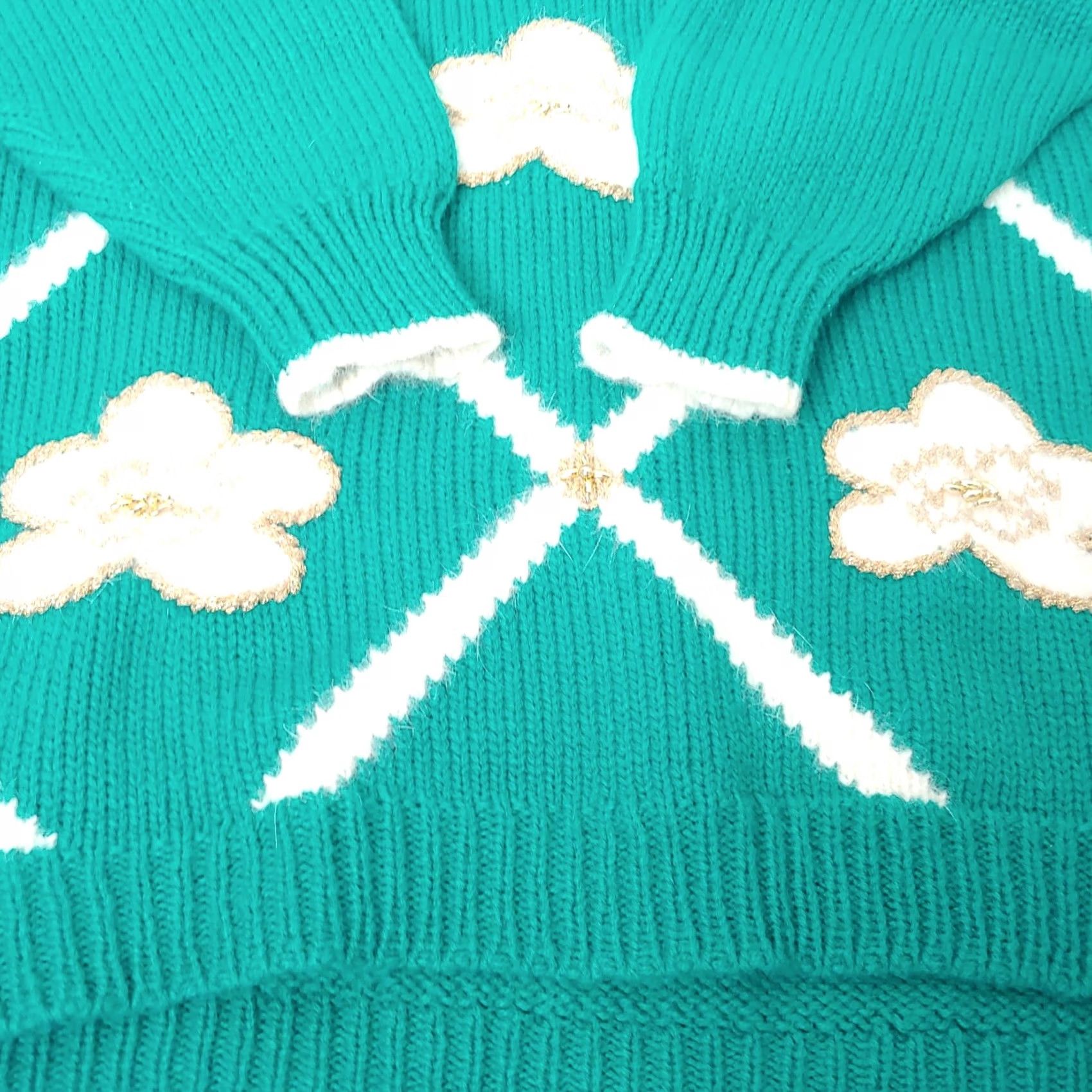 Vintage VINTAGE Dana Scott Sweater L Womens Beaded Flower Cottagecore Teal Green-Blue Crew Neck Long Sleeve Pullover Size L / US 10 / IT 46 - 6 Thumbnail