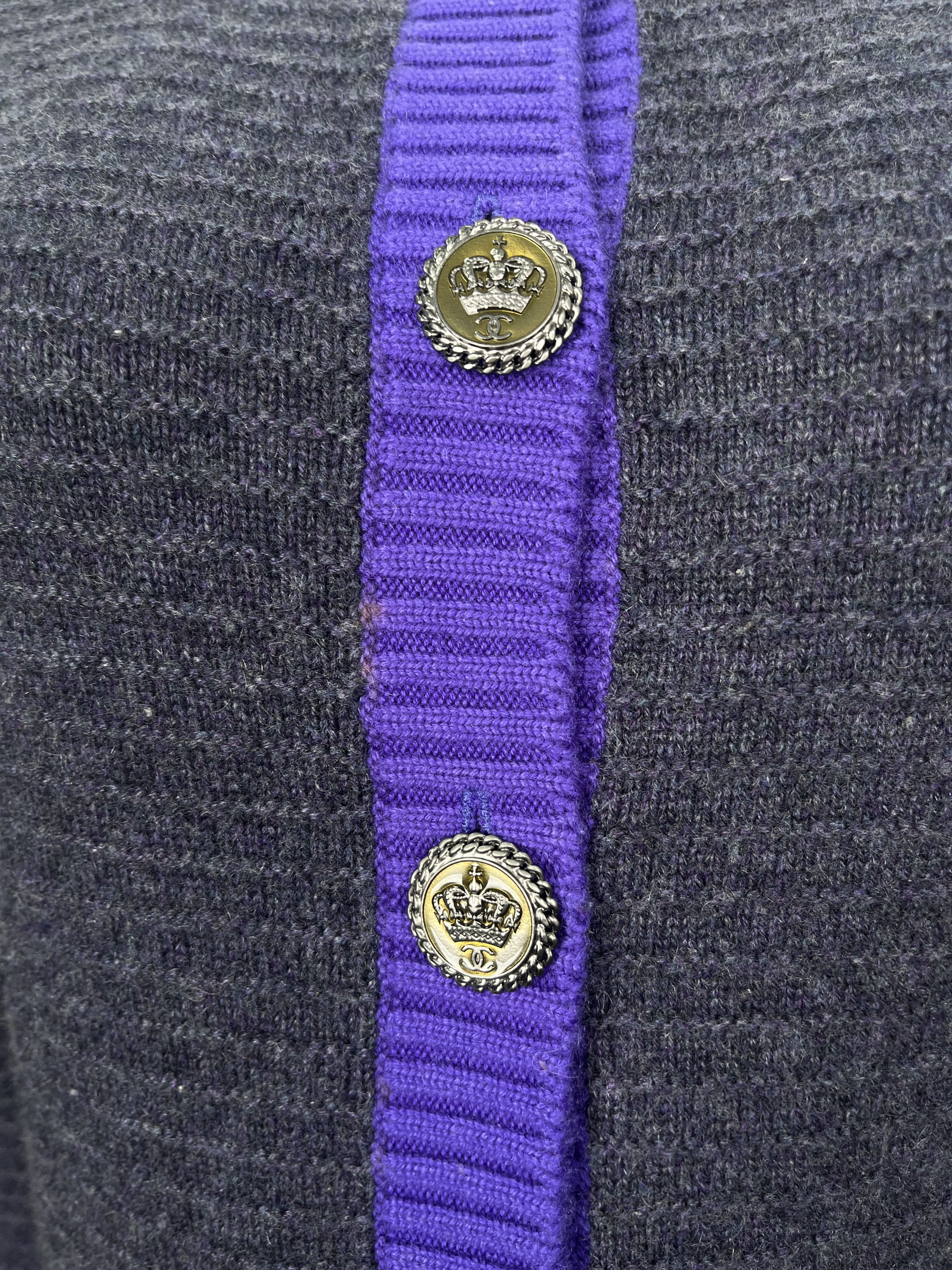 Chanel Chanel Grey Cashmere Cardigan With Purple Trim Size XS / US 0-2 / IT 36-38 - 4 Thumbnail