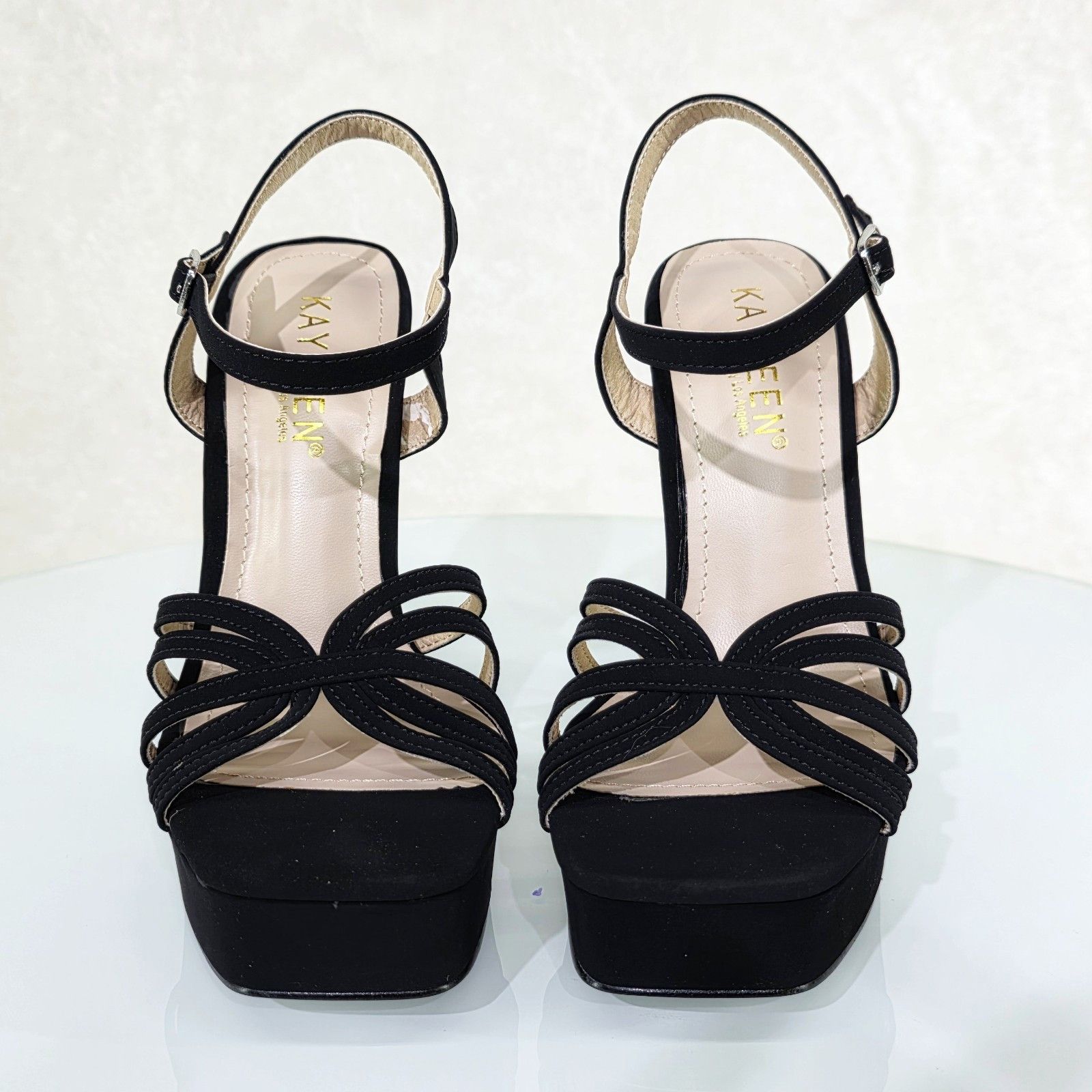 Other Posh Black Velvet Spool High Heels Ankle Strap Open Toe Sand Size US 7 / IT 37 - 6 Thumbnail