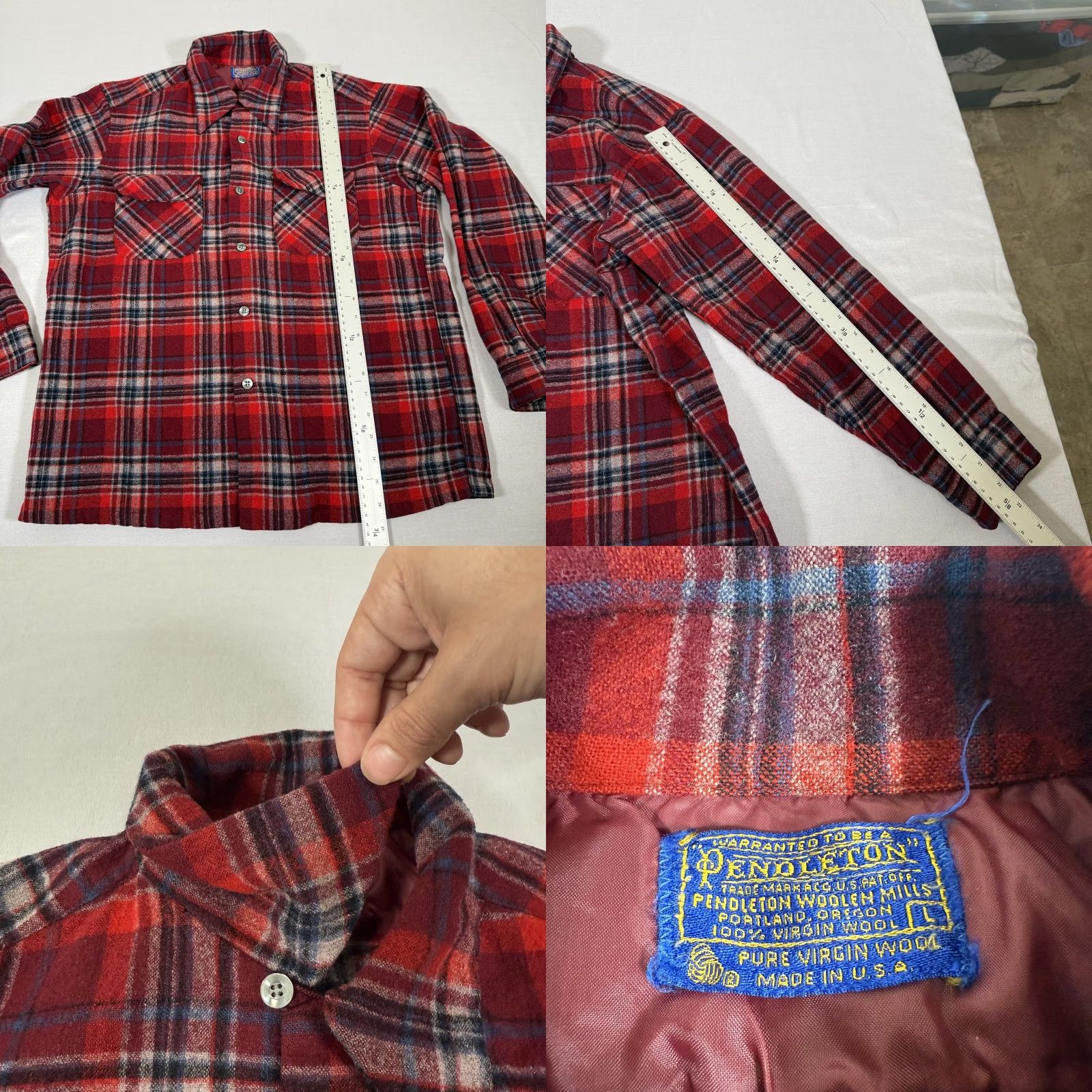 Pendleton VINTAGE Pendleton Shirt Mens L Red Plaid Wool Flannel Button-Up Long Sleeve Collared 70s Board Size US L / EU 52-54 / 3 - 8 Thumbnail