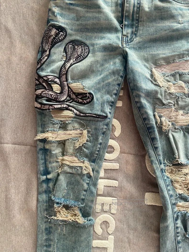 Amiri Amiri Yellow mud snake skin embroidery white snake skin pa Size US 32 / EU 48 - 4 Thumbnail
