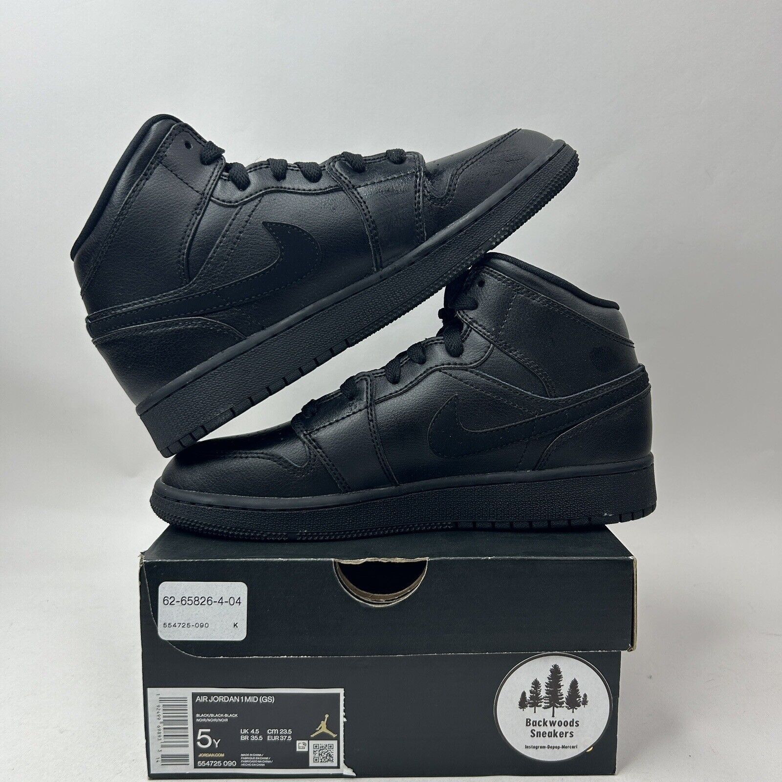 Jordan Brand Nike Air Jordan 1 Mid GS “Deep Black Nubuck Swoosh” 2023 Size US 6.5 / IT 36.5 - 3 Thumbnail