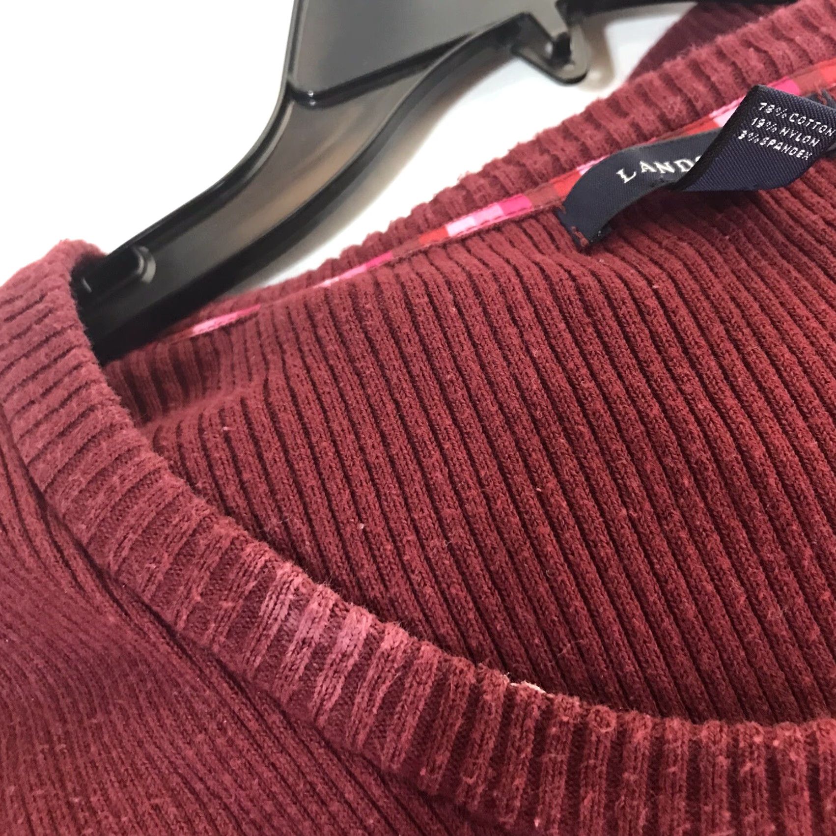Lands' End Lands' End Women's Blouse Shirt Dress Casual Fall Winter XL Burgundy Cotton Spandex Nylon V-Neck Pullover Size XL / US 12-14 / IT 48-50 - 3 Thumbnail