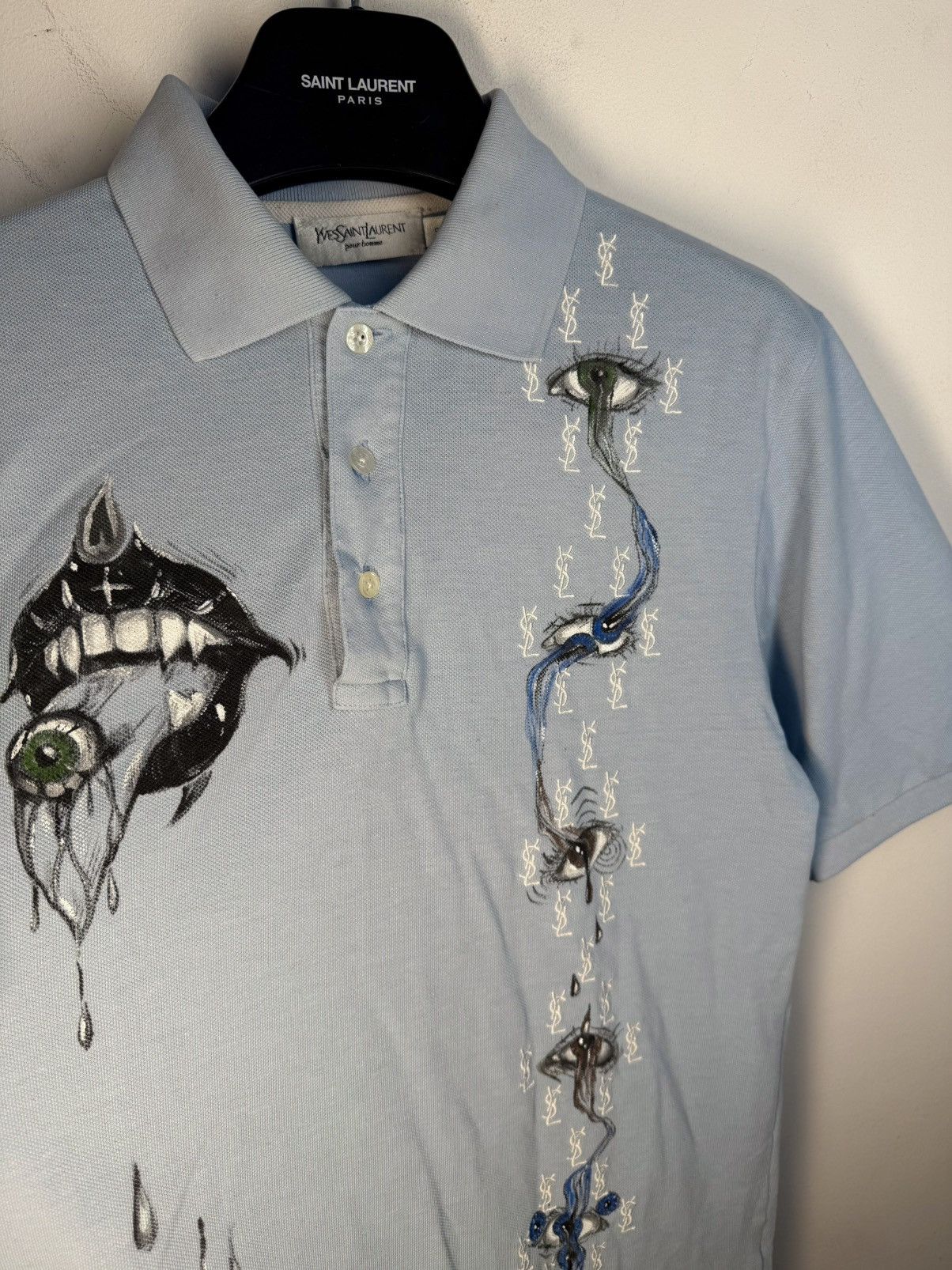 1of1 YSL Polo Shirt Monogram Art Vintage Tee Button Up y2k