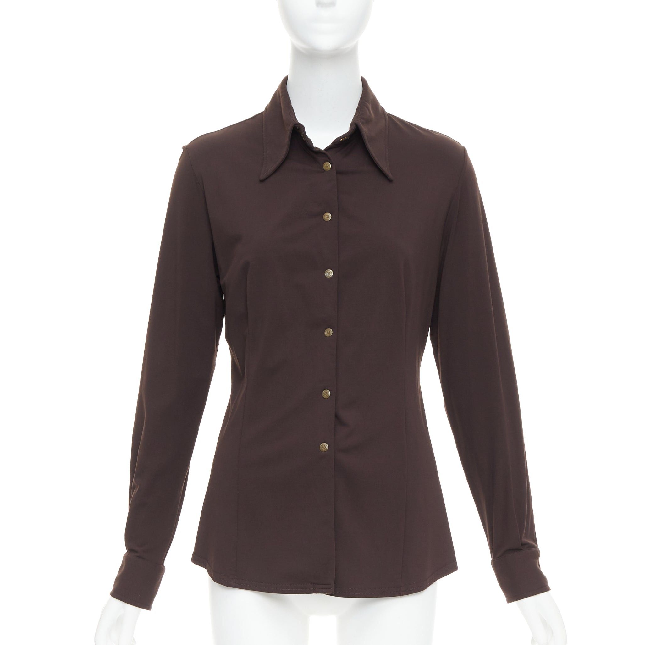 Fendi FENDI Jeans Vintage brown FF logo buttons fitted long sleeves shirt Size S / US 4 / IT 40 - 1 Thumbnail