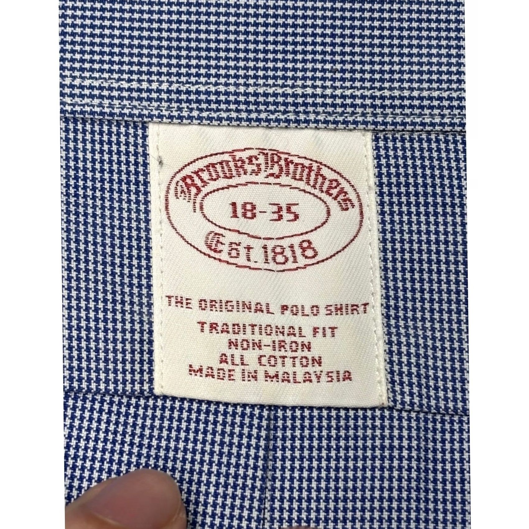 Brooks Brothers Brooks Brothers Mens 18-35 Blue Houndstooth Non-Iron Traditional Fit Dress Shirt Size 48R - 4 Thumbnail