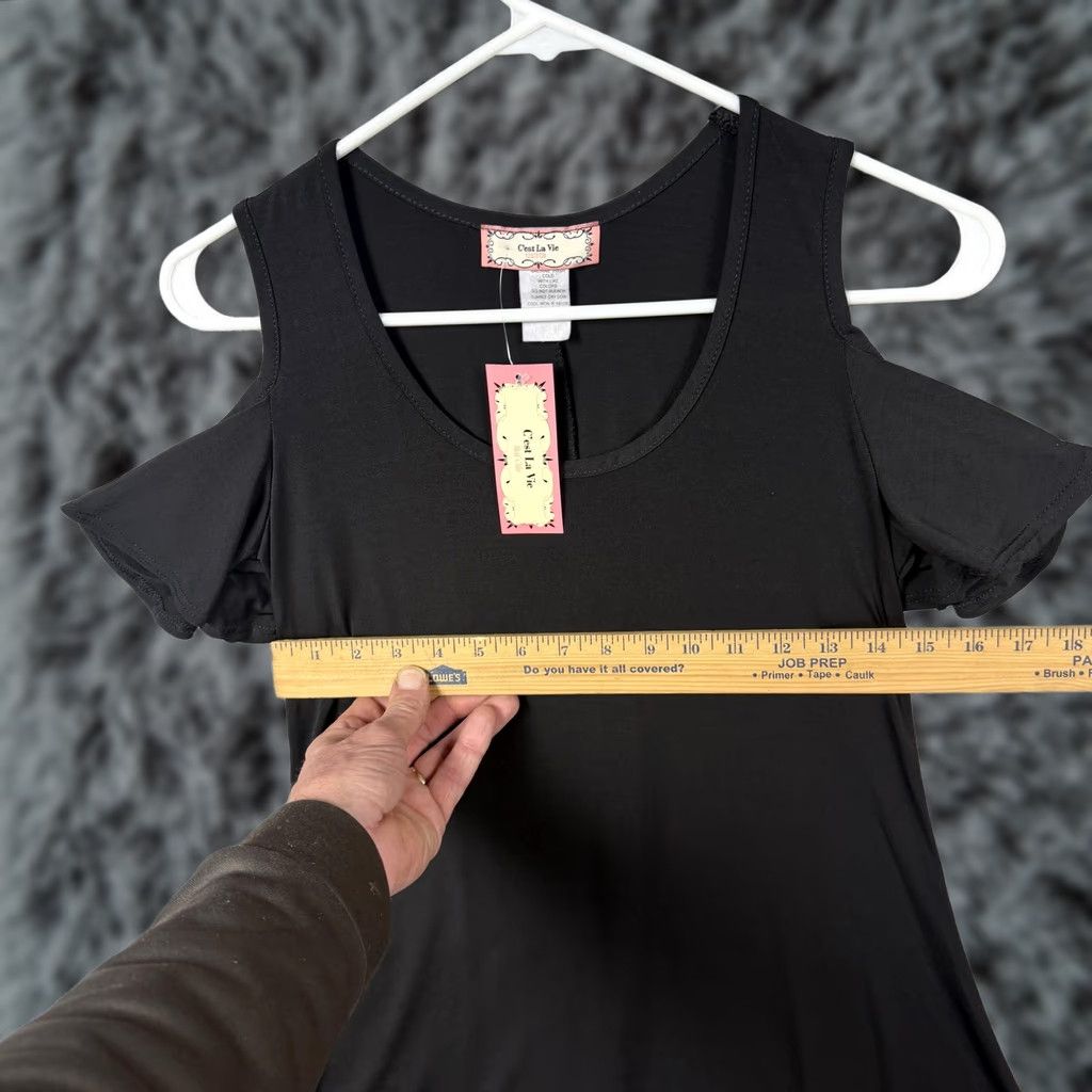 Vintage C'est La Vie Dress S Black Maxi Handkerchief Hem Cold Shoulder Boho Festival USA Dress Size S / US 4 / IT 40 - 1 Thumbnail