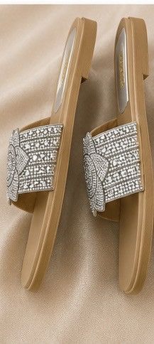 Zara Silver Rhinestone Flower Slide Sandals for Women Size US 7.5 / IT 37.5 - 2 Thumbnail
