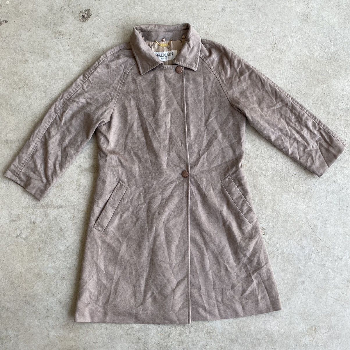 image of Balmain Paris Cashmere Trench Coat in Beige, Men's (Size Medium)