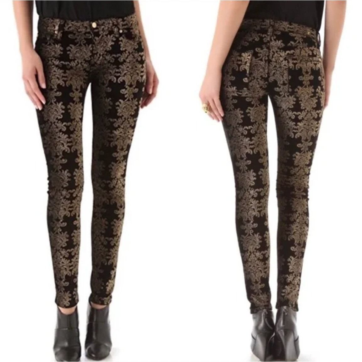 7 For All Mankind NWT Seven7 For All Mankind Brocade Black Gold Pants Holiday Size 26" / US 2 / IT 38 - 1 Thumbnail