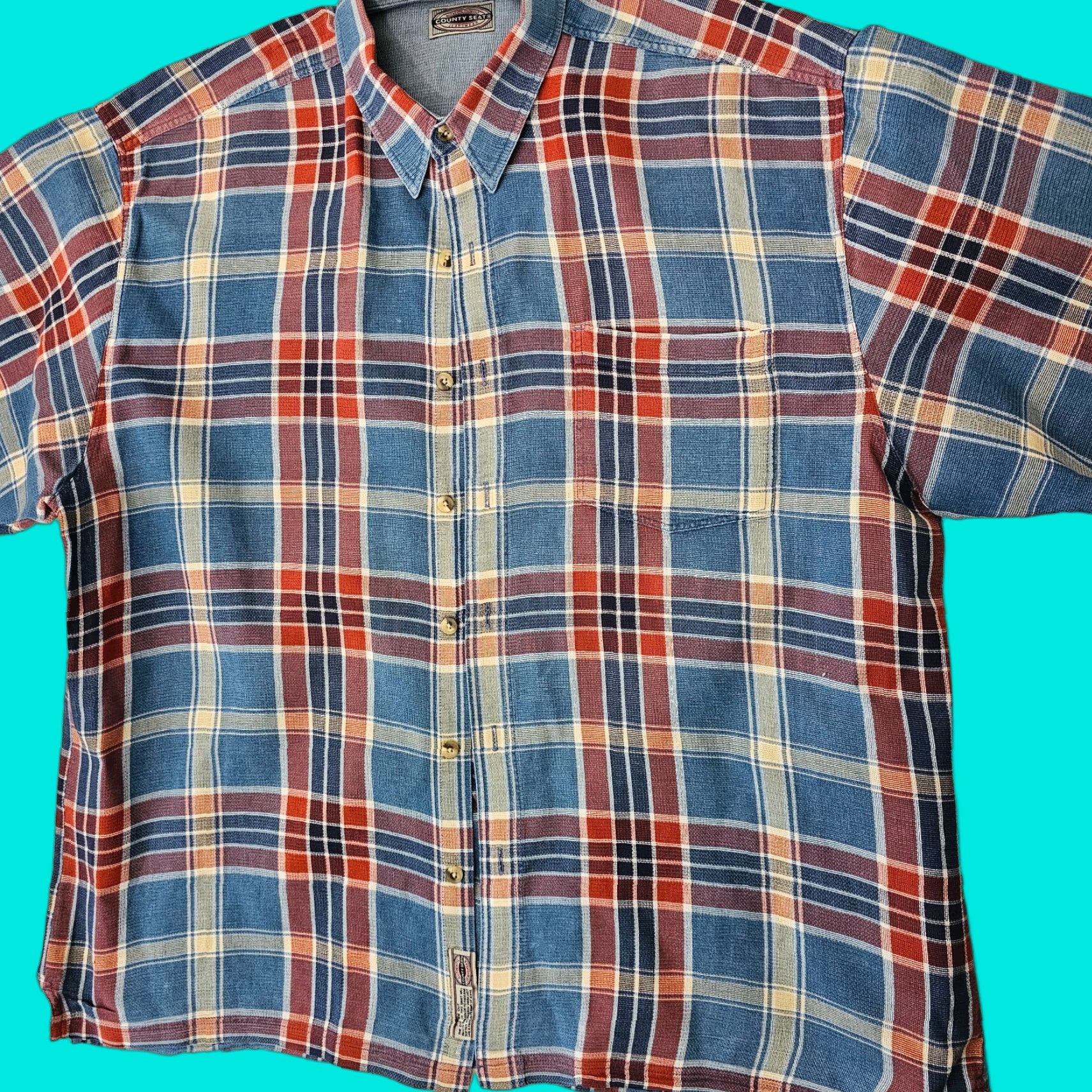 Vintage VINTAGE County Seat Shirt Western Denim Plaid Button-Up XL Blue Men’s Short Sleeve Shirt - 1960s-70s Inspired Size US XL / EU 56 / 4 - 1 Thumbnail
