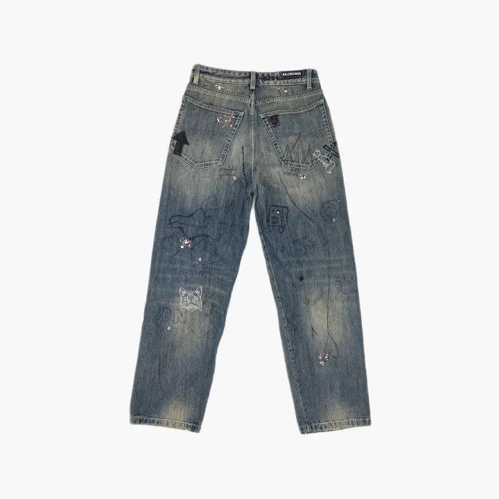 Balenciaga Balenciaga SS23 Graffiti Print Loose Jeans 0079-2507 Size US 27 - 2 Thumbnail