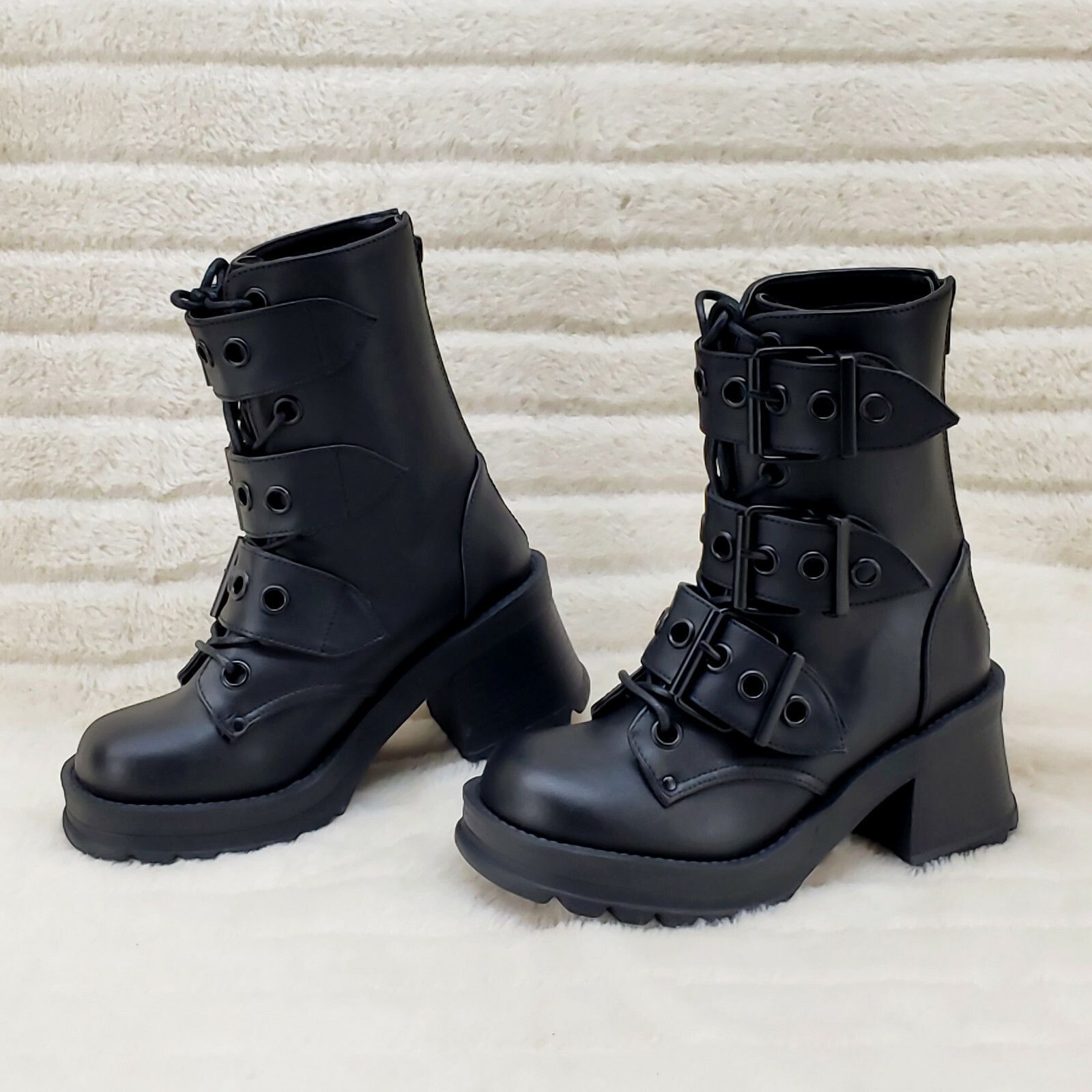 Demonia Cult DEMONIA Bratty 118 Buckle Strap Biker Goth Punk Lace Up Ankl Size US 9 / IT 39 - 3 Thumbnail