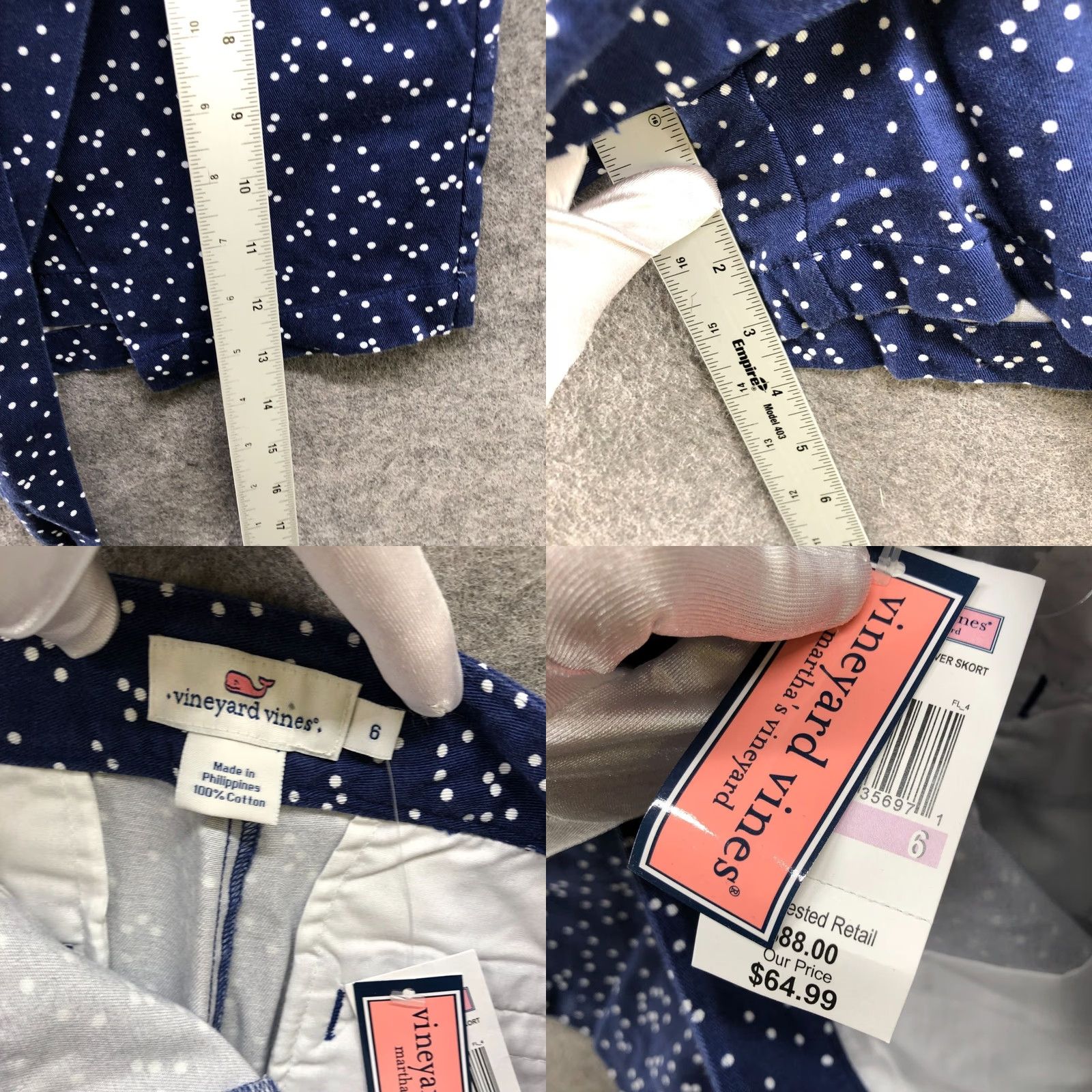 Vineyard Vines NWT Vineyard Vines Skort Womens 6 Blue Polka Dot Tie Waist Asymmetric Faux Wrap Size 28" / US 6 / IT 42 - 8 Thumbnail