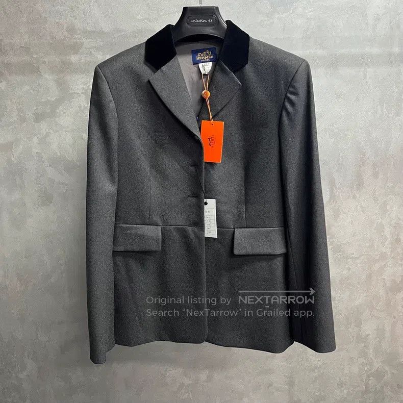 Hermes Hermes Gray Solid Color Lapel Pocket Blazer Jacket Size 44R - 1 Thumbnail