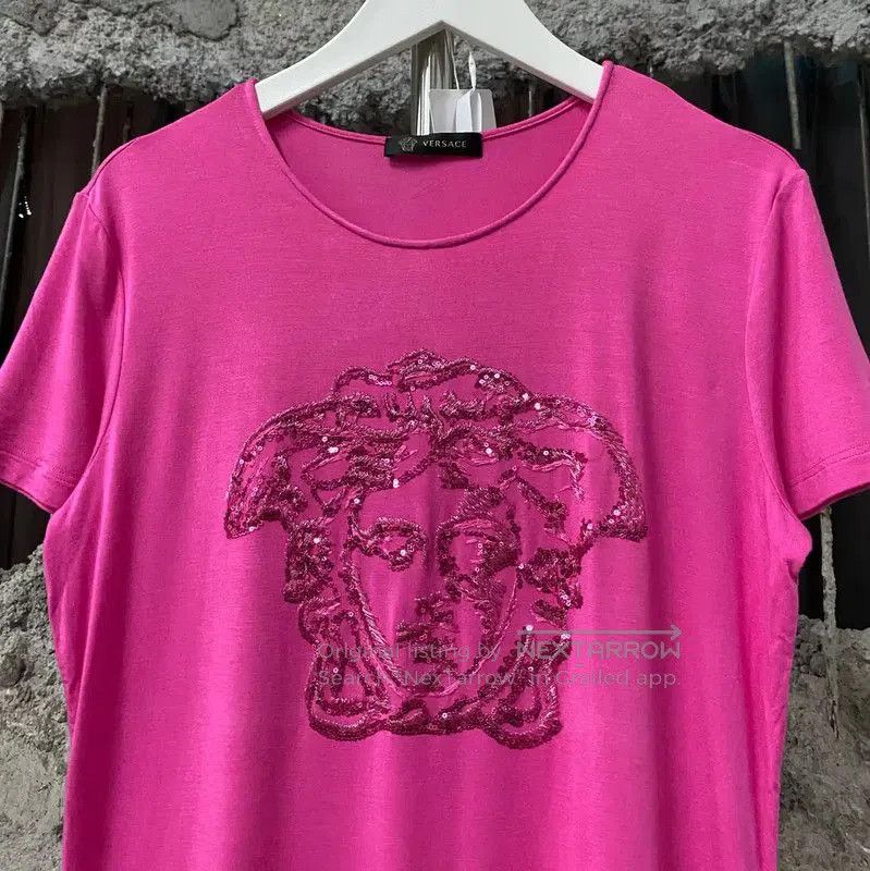 Versace Versace Pink Cotton Short Sleeve T-Shirt . Size L / US 10 / IT 46 - 3 Thumbnail