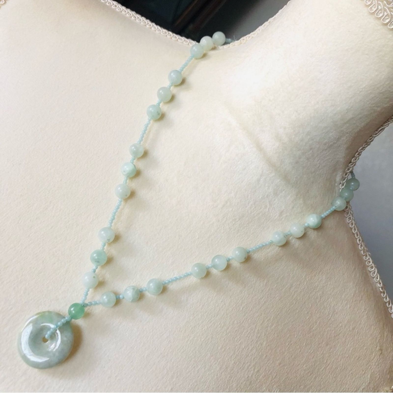 Hand crafted jadeite stone beaded 925 toggle clasp necklace