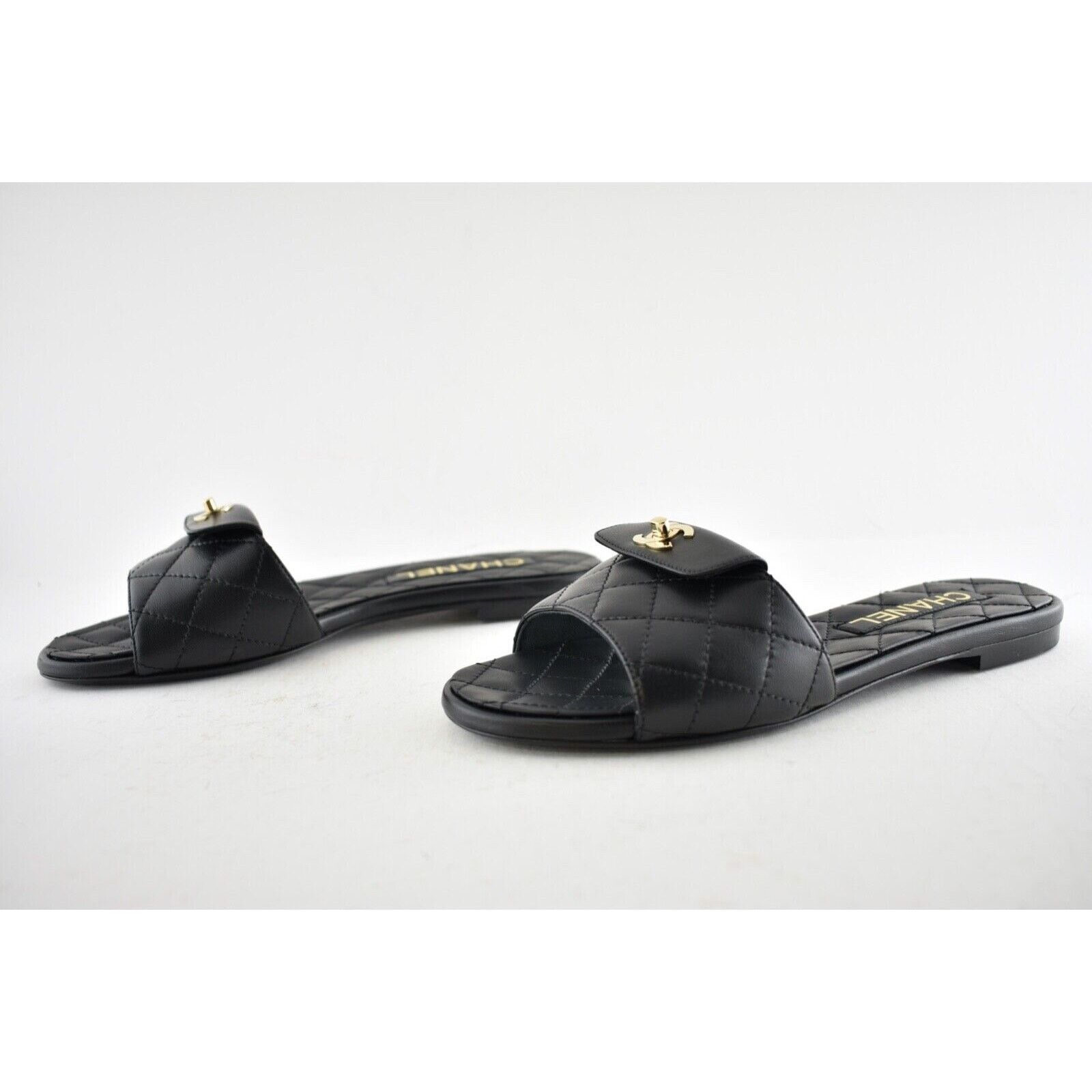 Chanel Chanel REV Black Turnlock Quilted Gold CC Logo Mules Slide Size US 7 / IT 37 - 10 Thumbnail
