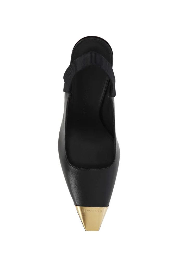 Salvatore Ferragamo o1s1rm0924 Alhena Metallic-Toe Slingback Pumps in Black Size US 9.5 / IT 39.5 - 4 Thumbnail