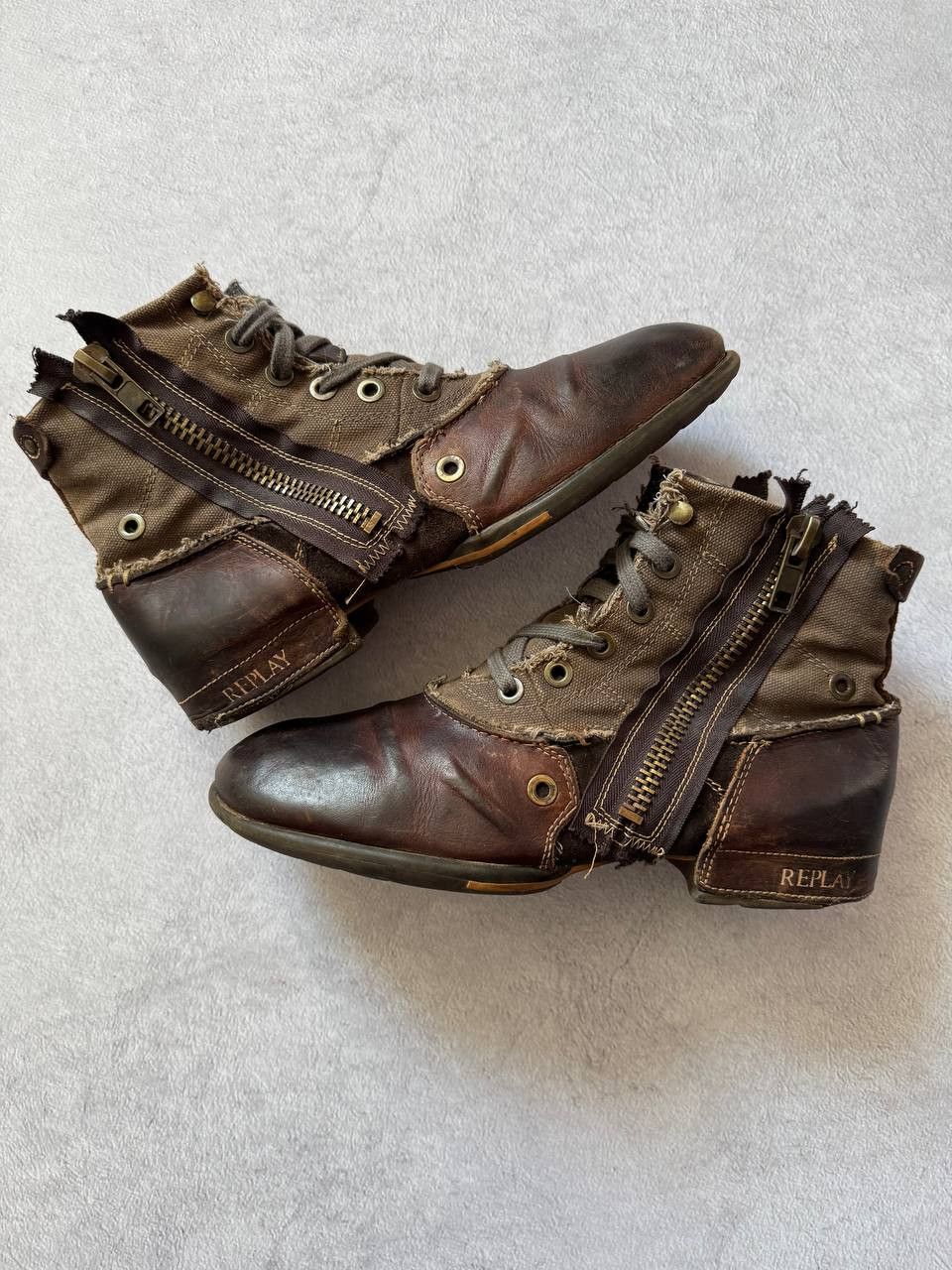 Replay Replay Avant Garde Distressed Leather Double Zip Boots Size US 8 / EU 41 - 1 Thumbnail