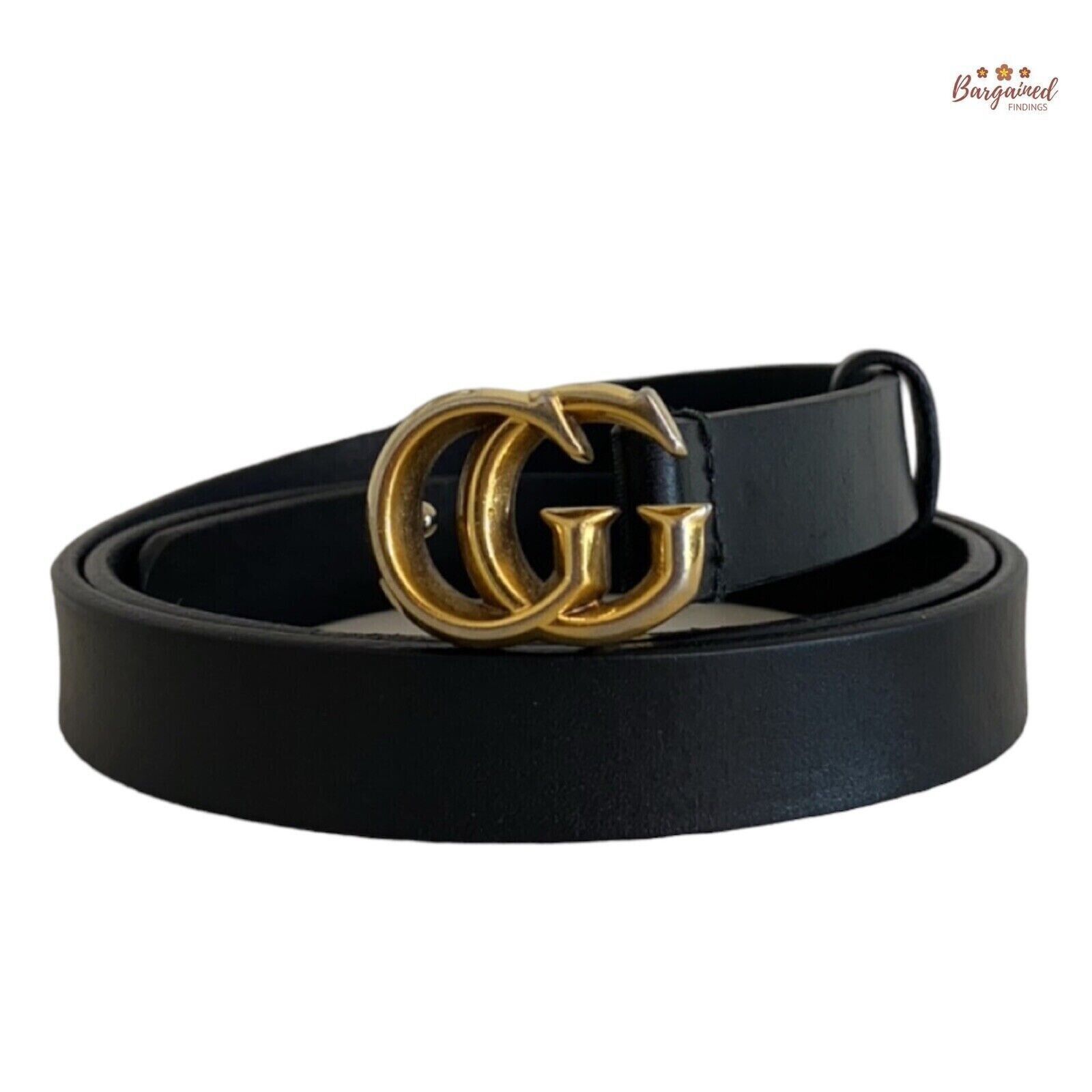 Gucci Gucci Black Leather Slim Signature Double G Buckle Belt Size 30 - 1 Thumbnail