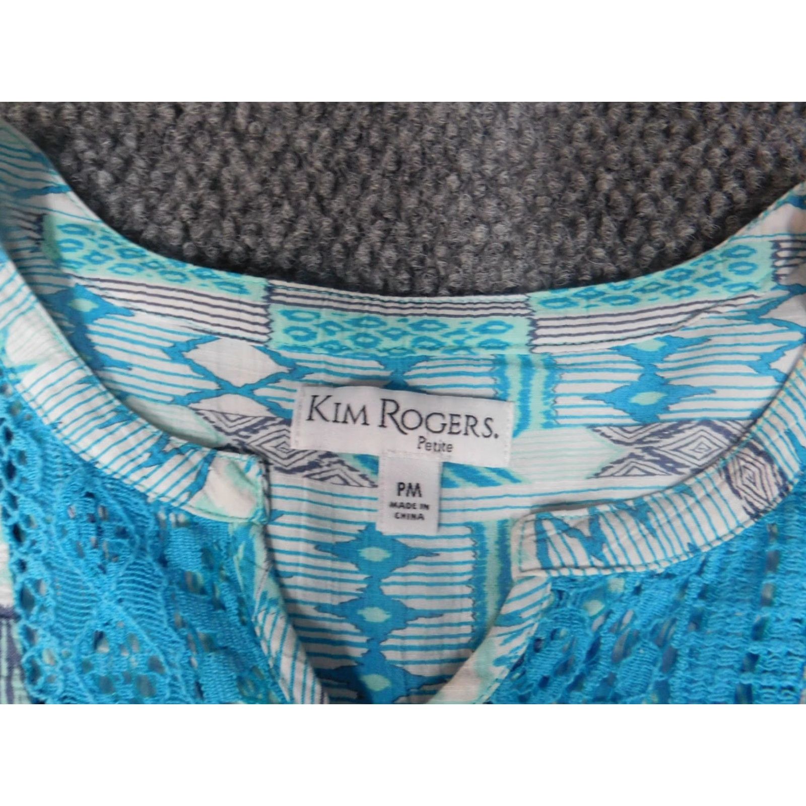 Vintage Kim Rogers Womens Blouse PM Petites Blue Cap Sleeve Crew Neck Pullover Floral Button Casual Size M / US 6-8 / IT 42-44 - 4 Thumbnail
