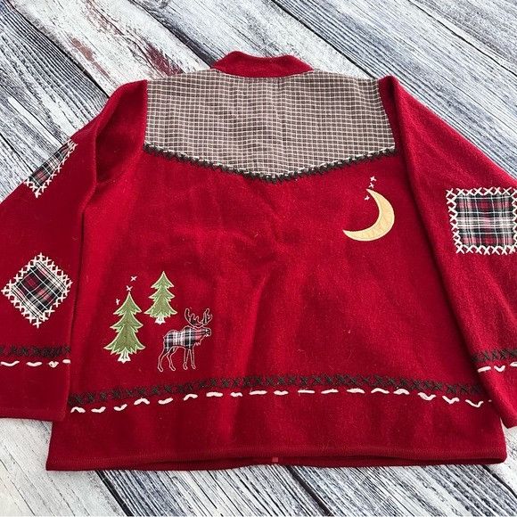 Coldwater Creek Vintage Coldwater Creek 100% Wool Zip Up Cabin Chic Moose Sw Size L / US 10 / IT 46 - 3 Thumbnail