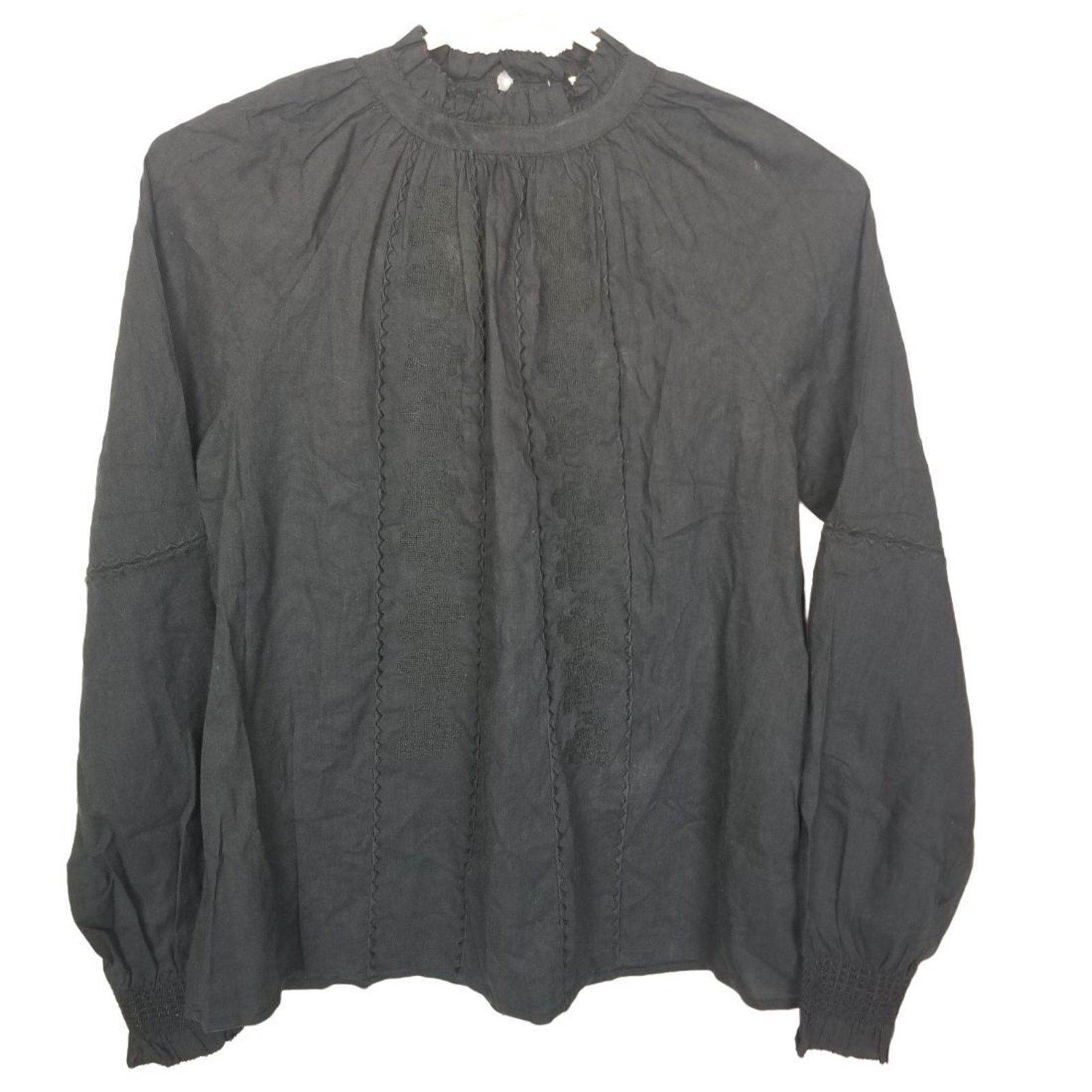 Faherty Faherty Womens Mila Peasant Top XS Ruffle Neck Smocked Cuffs Size XS / US 0-2 / IT 36-38 - 2 Thumbnail