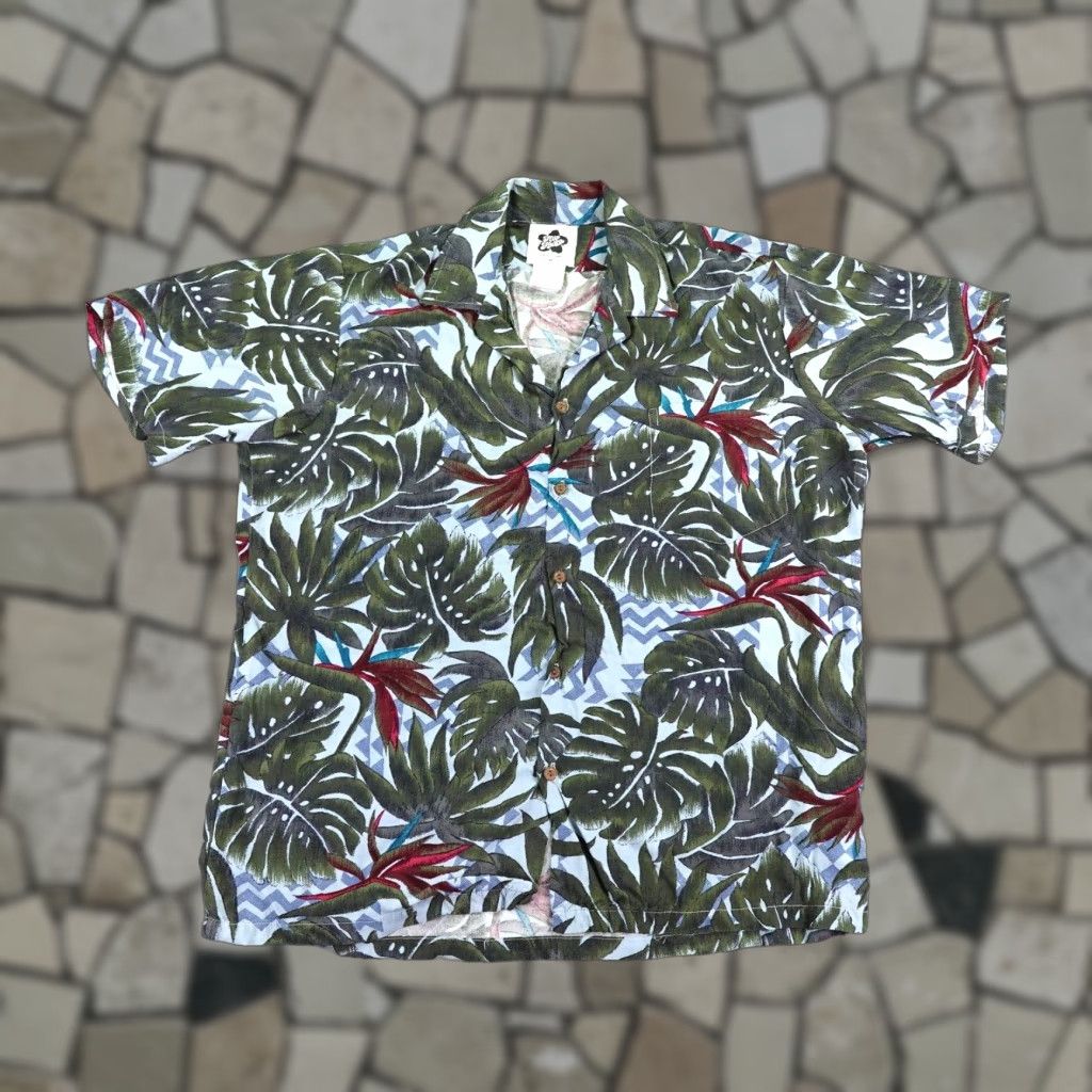 Hilo Hattie VINTAGE Hilo Hattie Shirt Men’s Medium Blue Hawaiian Leaves Button-Up Short Sleeve, 100% Rayon, Floral Pattern, Beach / Tropical Theme, Mens Size US M / EU 48-50 / 2 - 1 Thumbnail