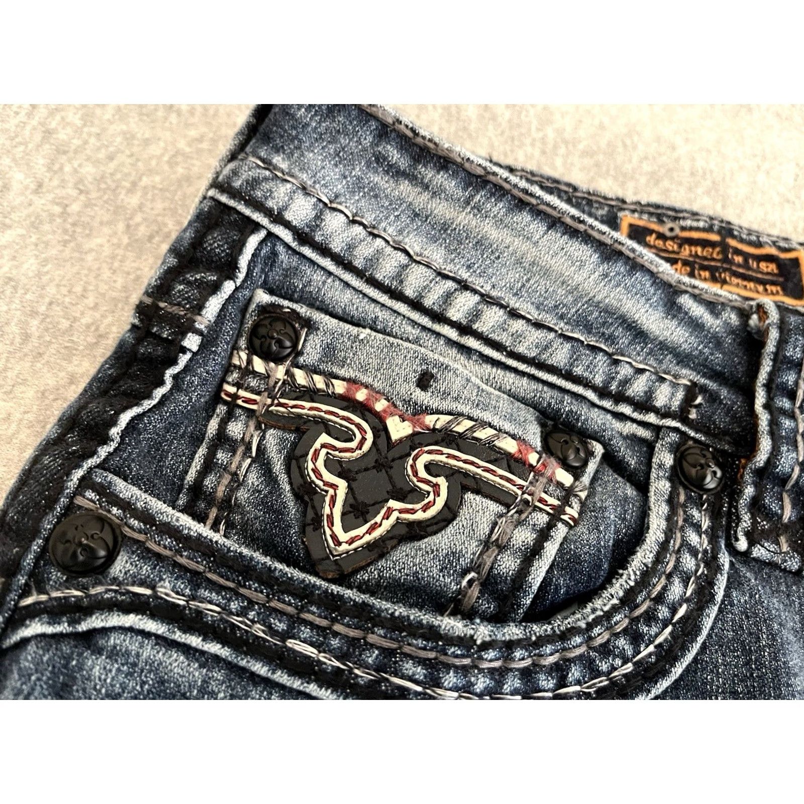 Vintage Rock Revival Jeans Biker Distressed Denim Mens 44x33 NWT Blue Cotton/Elastane Distressed Denim Mens Wed 90s Size US 44 / EU 60 - 3 Thumbnail