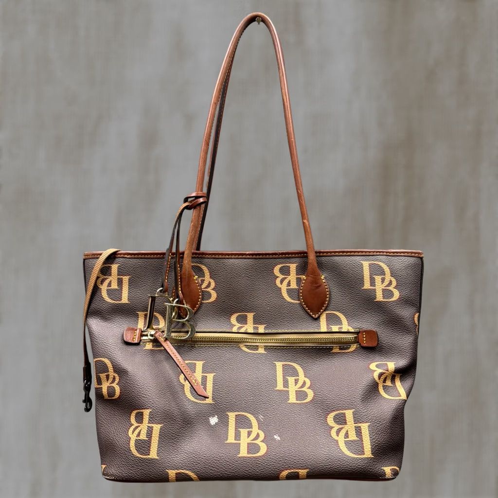 Dooney & Bourke Dooney & Bourke DB Monogram Tote Leather Coated Fabric Shoulder Bag Womens Large Brown Baseball? Size L / US 10 / IT 46 - 1 Thumbnail