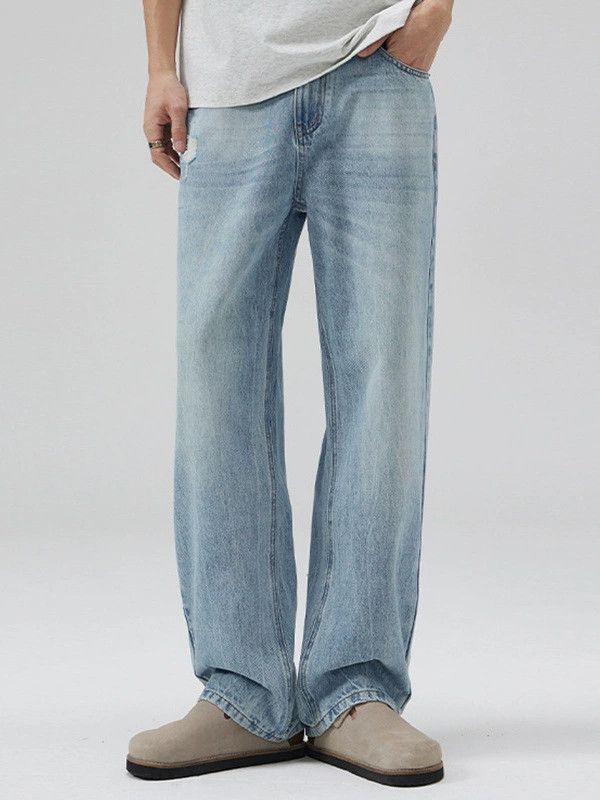 Jean Light blue washed straight-leg men's loose ripped jeans Size US 32 / EU 48 - 1 Thumbnail