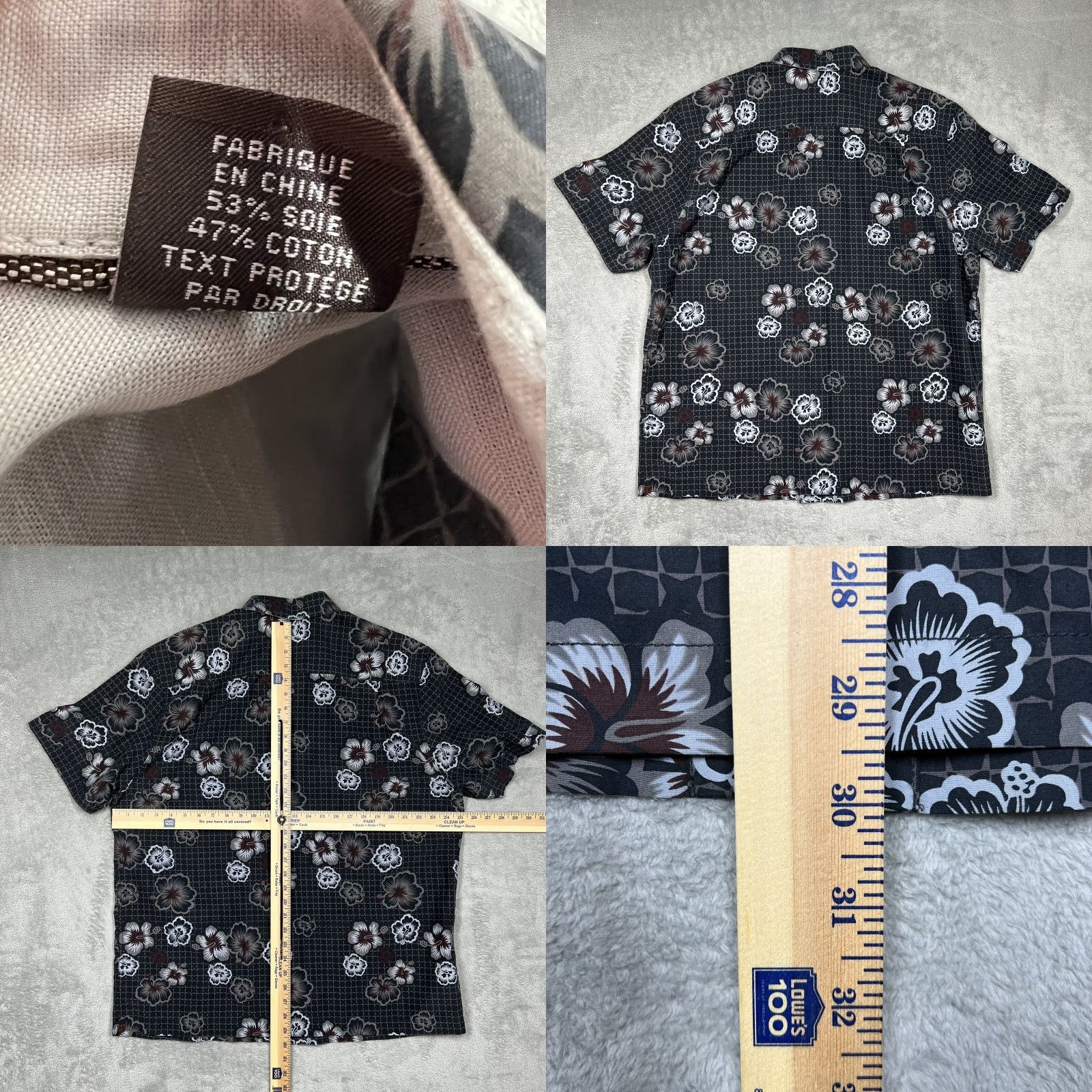 Tommy Bahama Tommy Bahama Shirt XL Black Hawaiian Button-Up Short Sleeve Collared Silk Cotton Spandex Floral Hibiscus Size US XL / EU 56 / 4 - 8 Thumbnail
