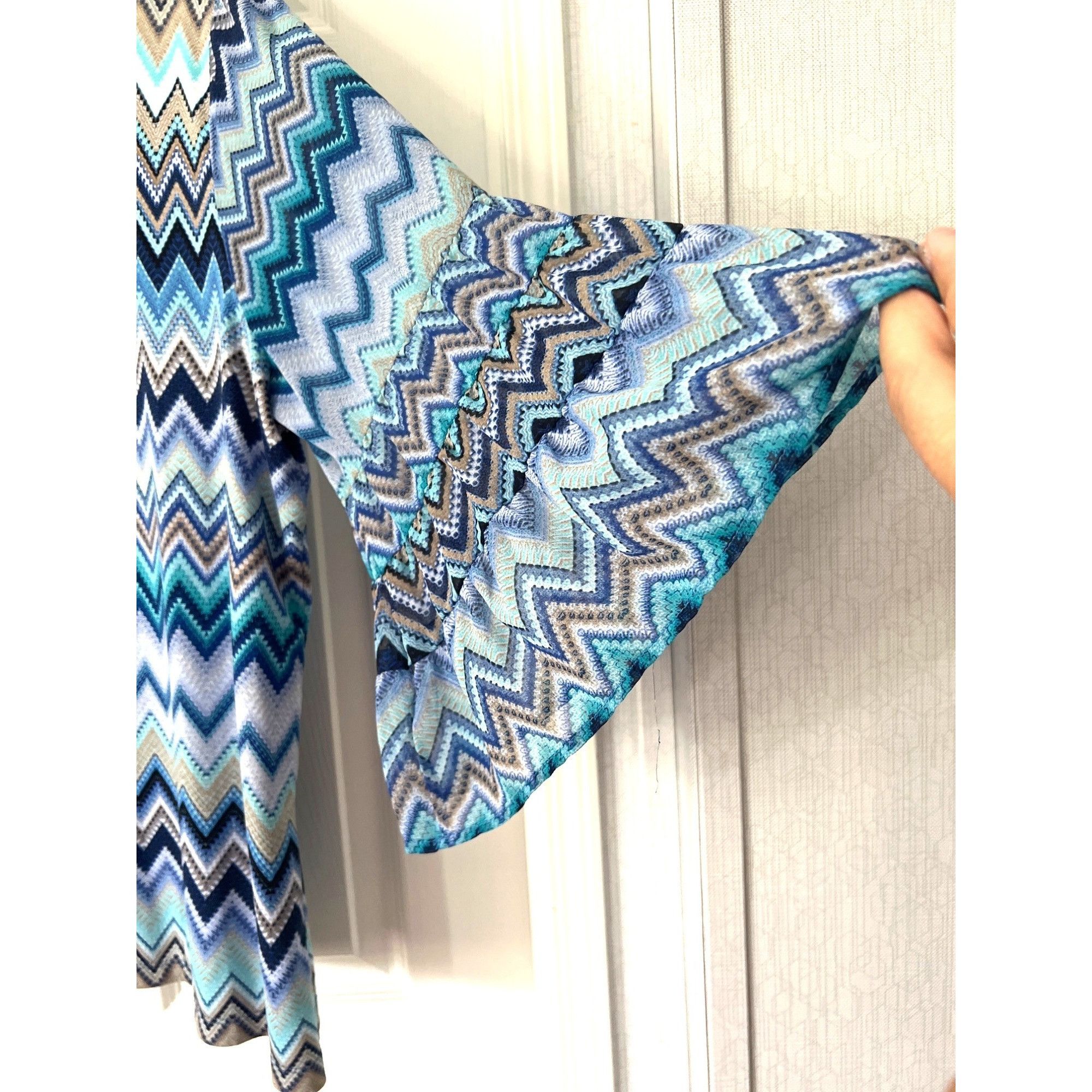 Vintage Susan Graver Women's XL Zigzag Bell Sleeve Top Blue White & Size XL / US 12-14 / IT 48-50 - 3 Thumbnail