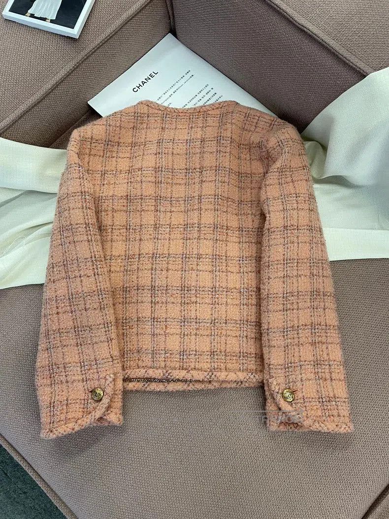 Chanel Chanel 24A Orange Tweed Plaid Jacket. Size US XS / EU 42 / 0 - 4 Thumbnail
