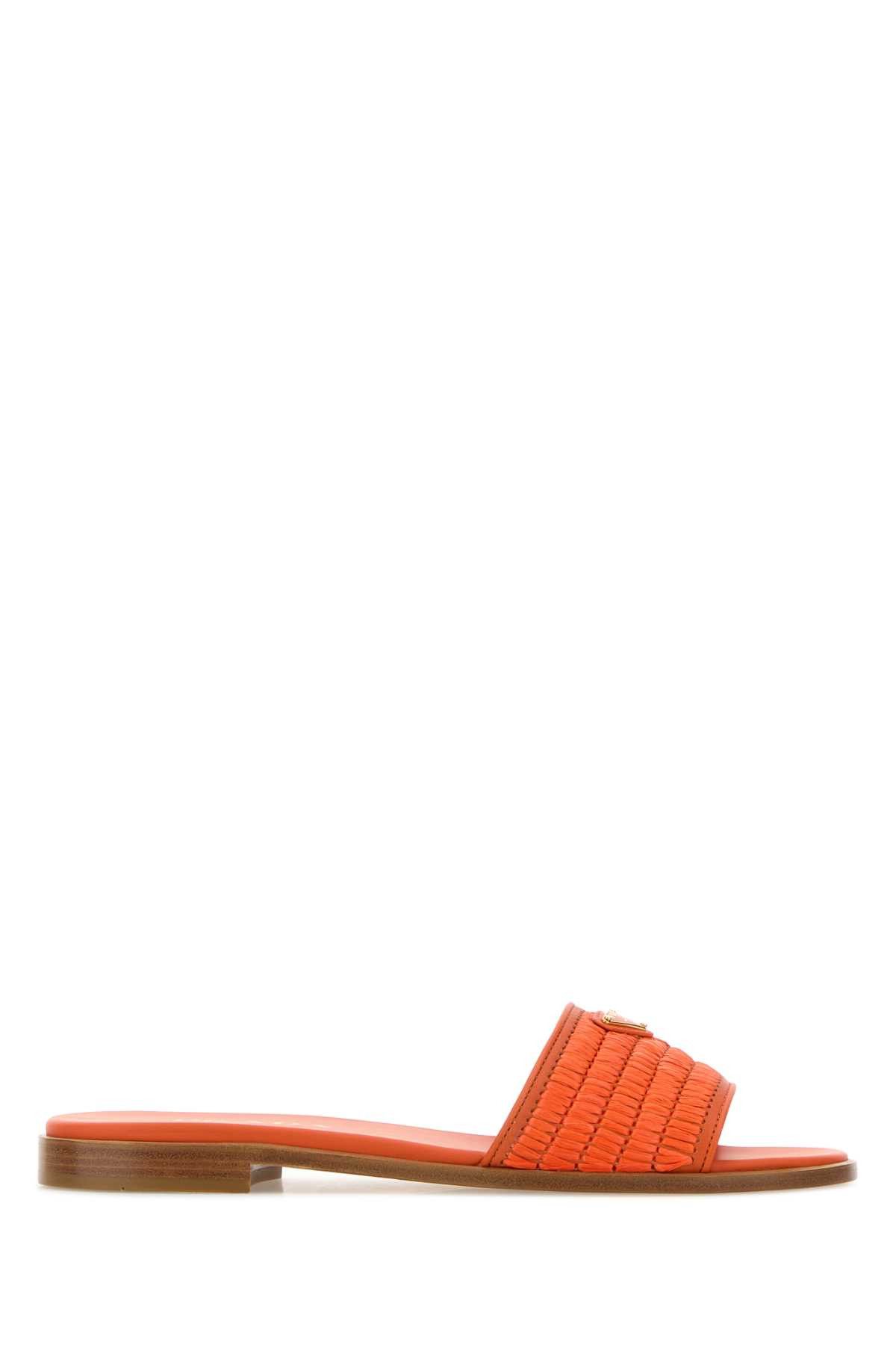 Prada Orange Raffia Slippers Size US 7 / IT 37 - 1 Thumbnail