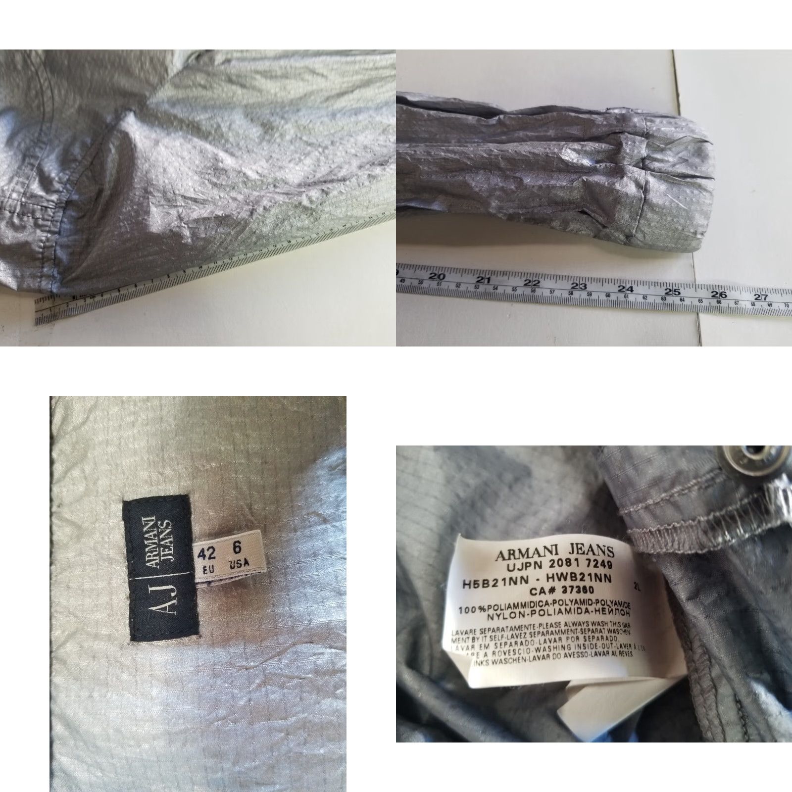 Vintage AJ ARMANI JEANS WOMEN'S RAIN JACKET Hooded Short Sleeve Grey 6 Nylon ZIP Mens? No. Size M / US 6-8 / IT 42-44 - 8 Thumbnail