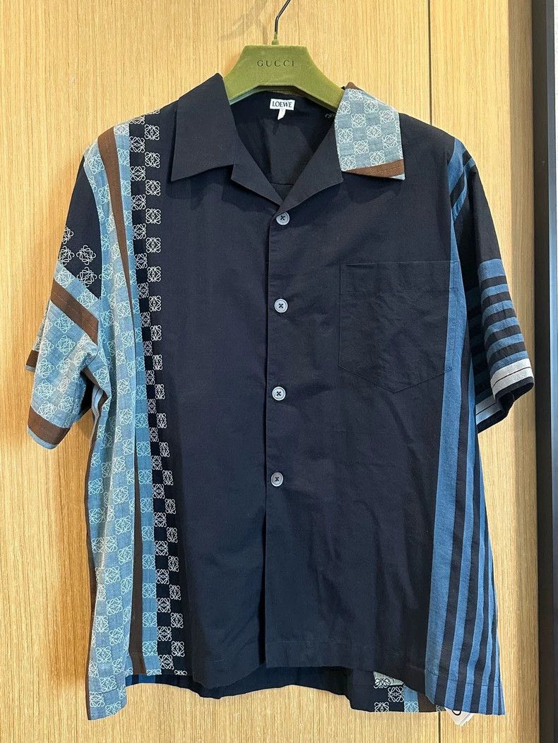 LOEWE Blue patchwork men's shirt