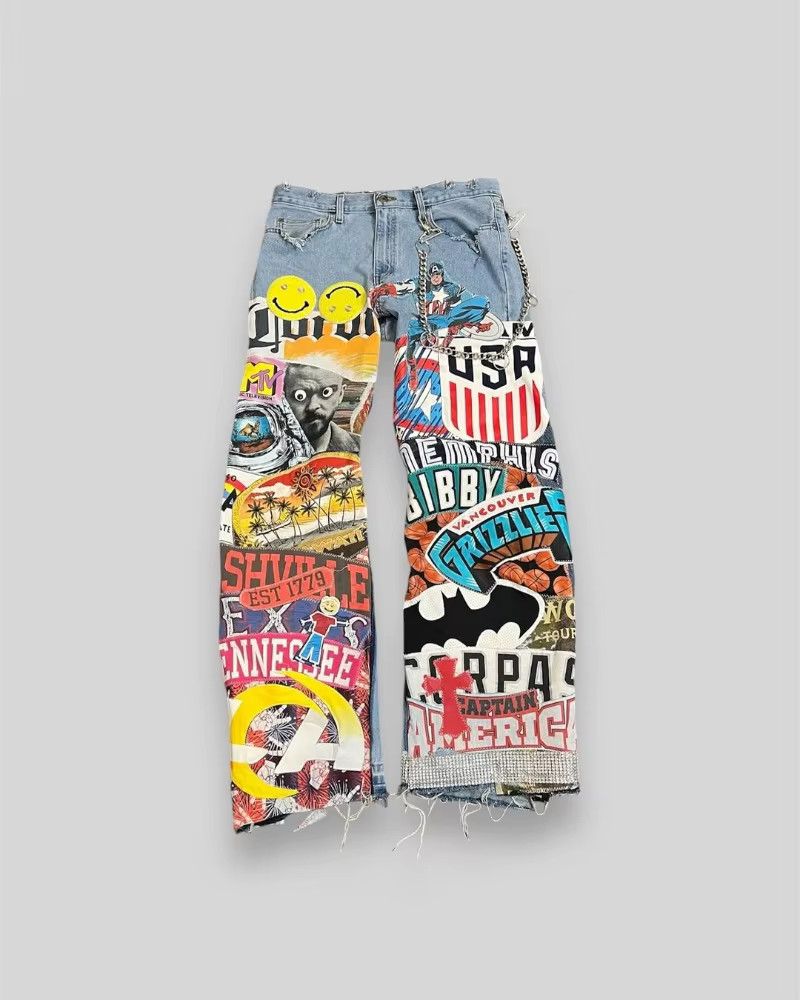 Designer × Japanese Brand × Jean High Waist Wide leg Print Jeans Denim Size US 33 - 4 Thumbnail
