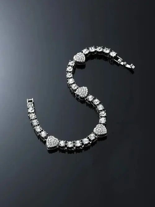 Jewelry × Vintage Retro Punk Rhinestone Heart Bracelet Chain Size ONE SIZE - 3 Thumbnail